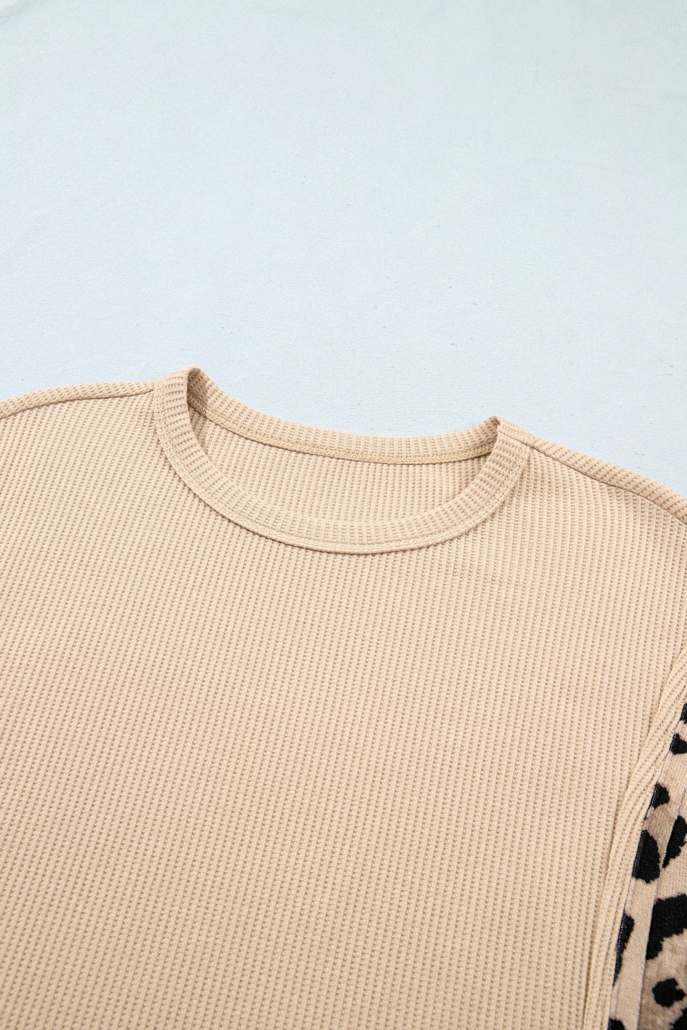 Leopard Ribbed Trim Waffle Knit Split Hem Sweater - Rooted & Reckless Co.