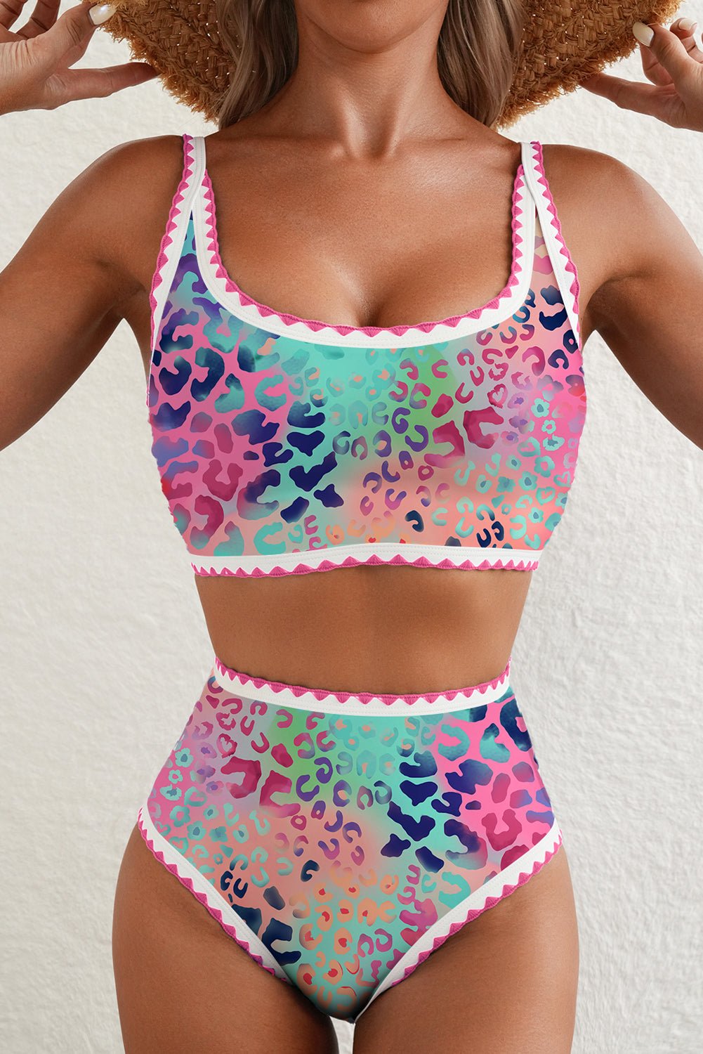 Leopard Ricrac High Waist Bikini Swim Set - Rooted & Reckless Co.