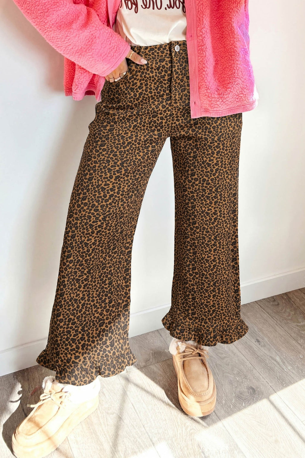 Leopard Ruffle Hem Shift Jeans - Rooted & Reckless Co.
