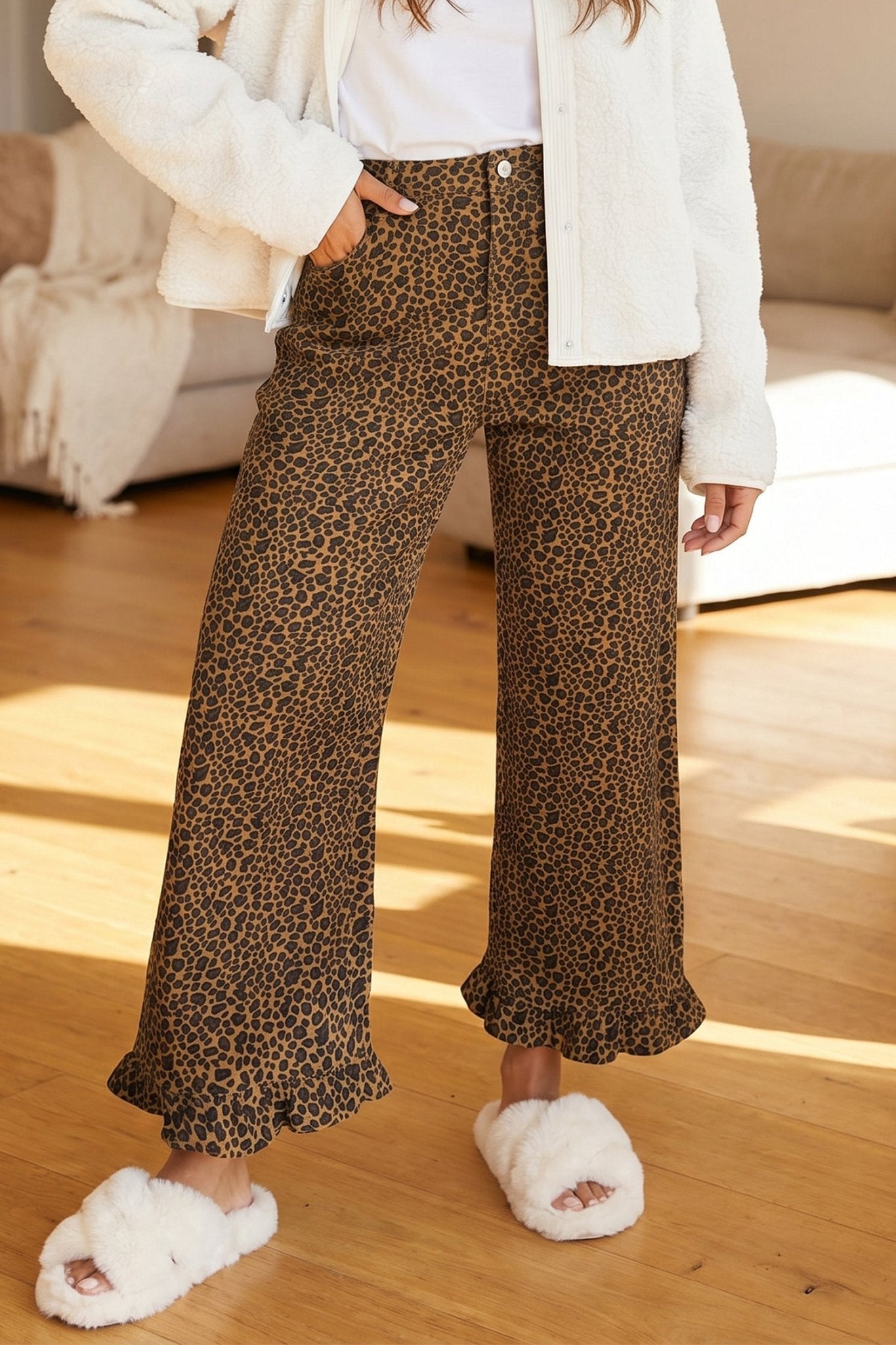 Leopard Ruffle Hem Shift Jeans - Rooted & Reckless Co.