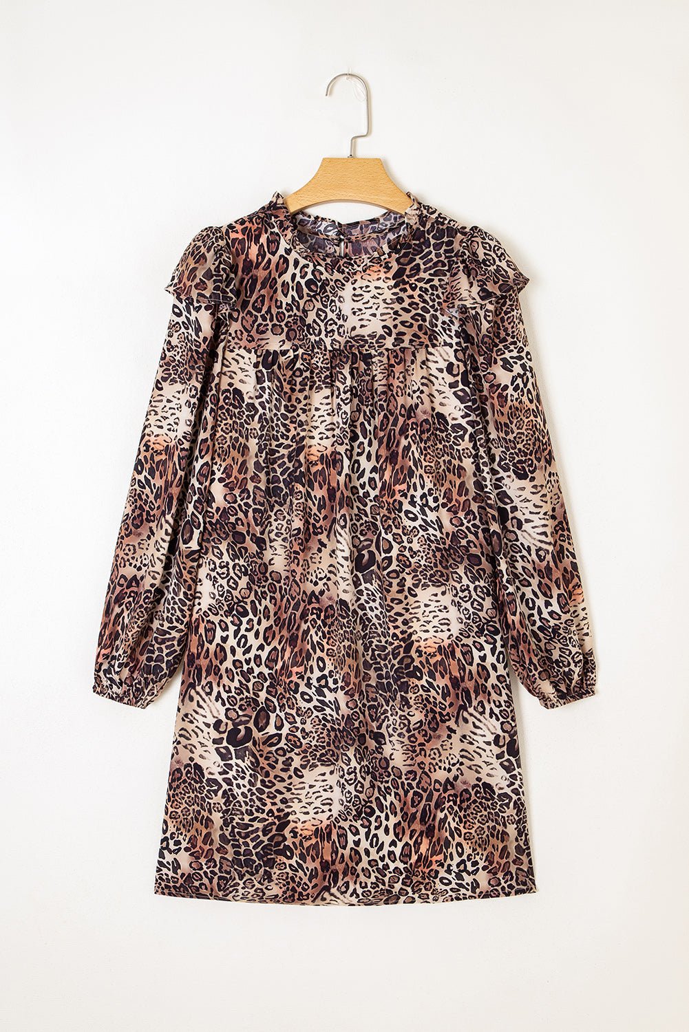 Leopard Ruffle Long Sleeve Mini Dress - Rooted & Reckless Co.