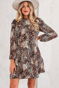 Leopard Ruffle Long Sleeve Mini Dress - Rooted & Reckless Co.