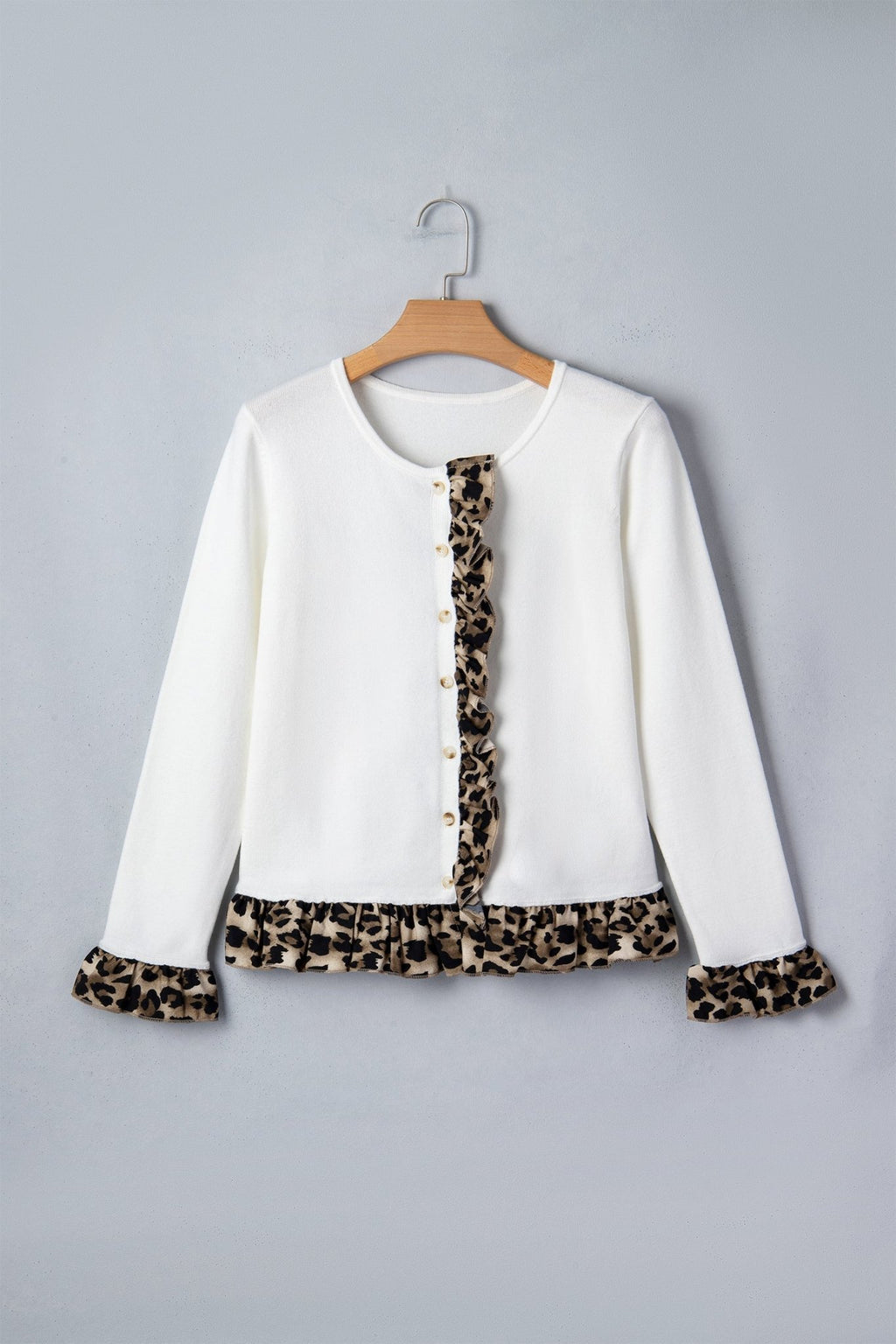 Leopard Ruffle Patchwork Button Up Cropped Cardigan - Rooted & Reckless Co.