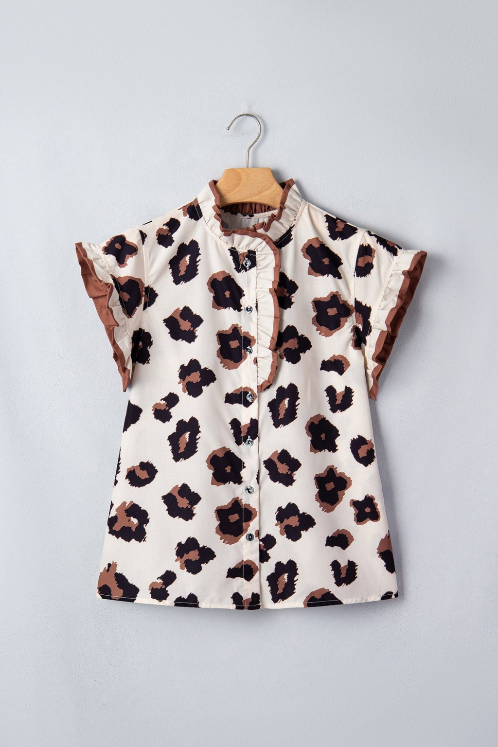 Leopard Ruffle Sleeve Button Up Blouse - Rooted & Reckless Co.