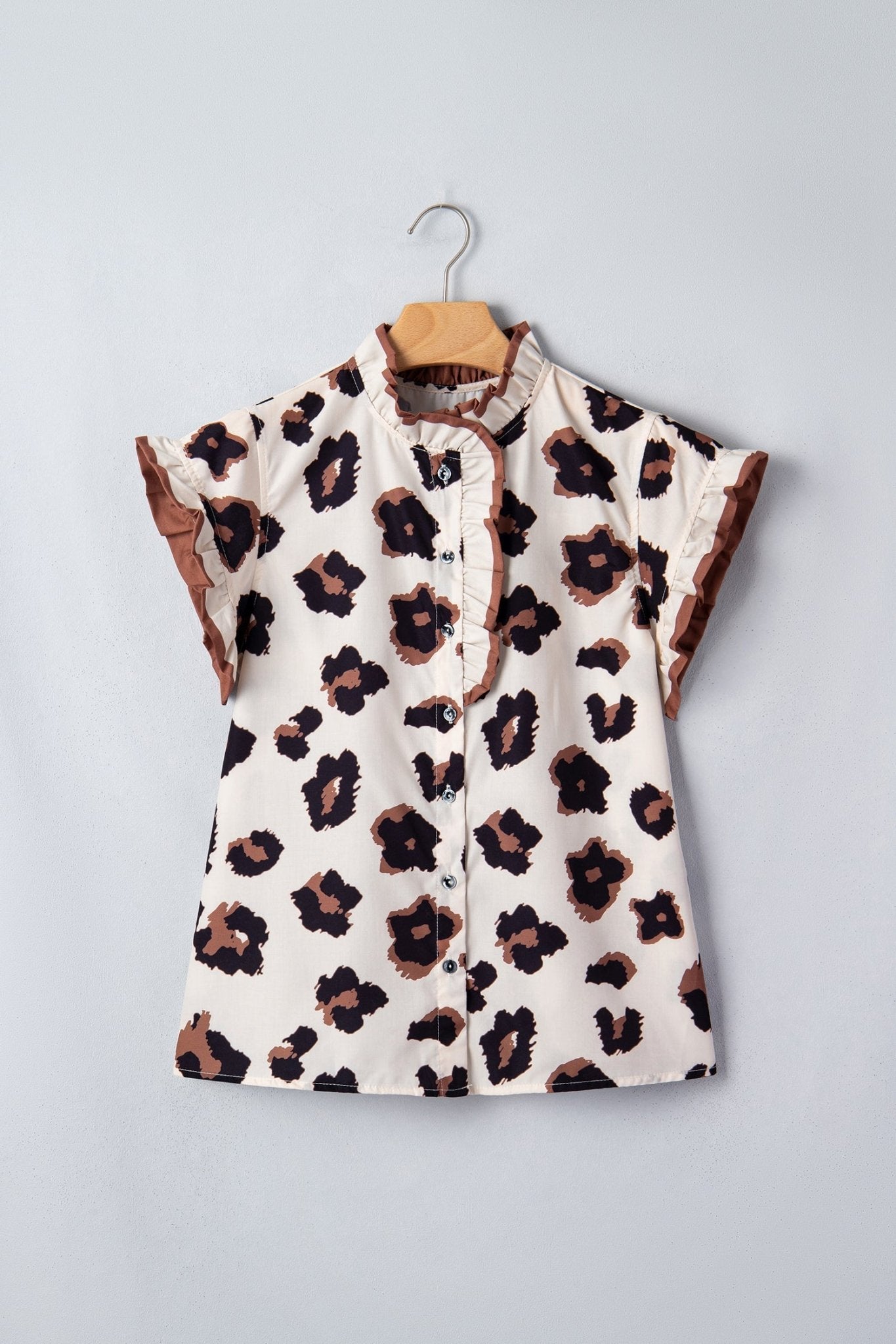 Leopard Ruffle Sleeve Button Up Blouse - Rooted & Reckless Co.