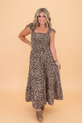 Leopard Ruffle Straps Smocked Tiered Maxi Dress - Rooted & Reckless Co.