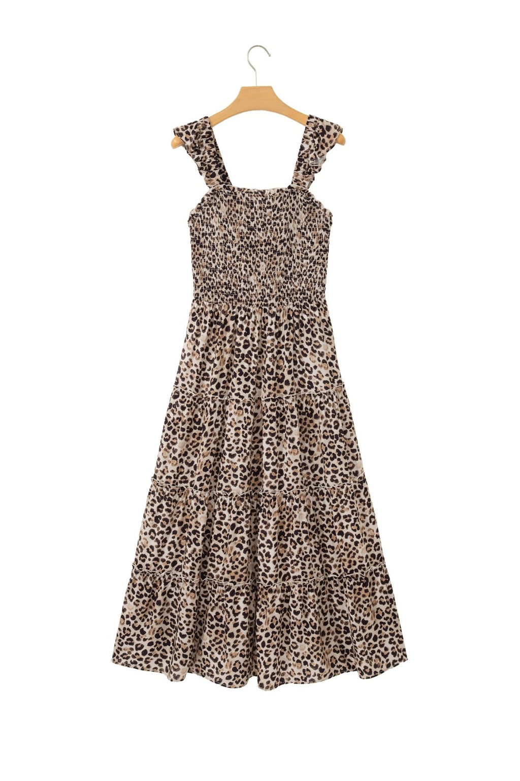Leopard Ruffle Straps Smocked Tiered Maxi Dress - Rooted & Reckless Co.