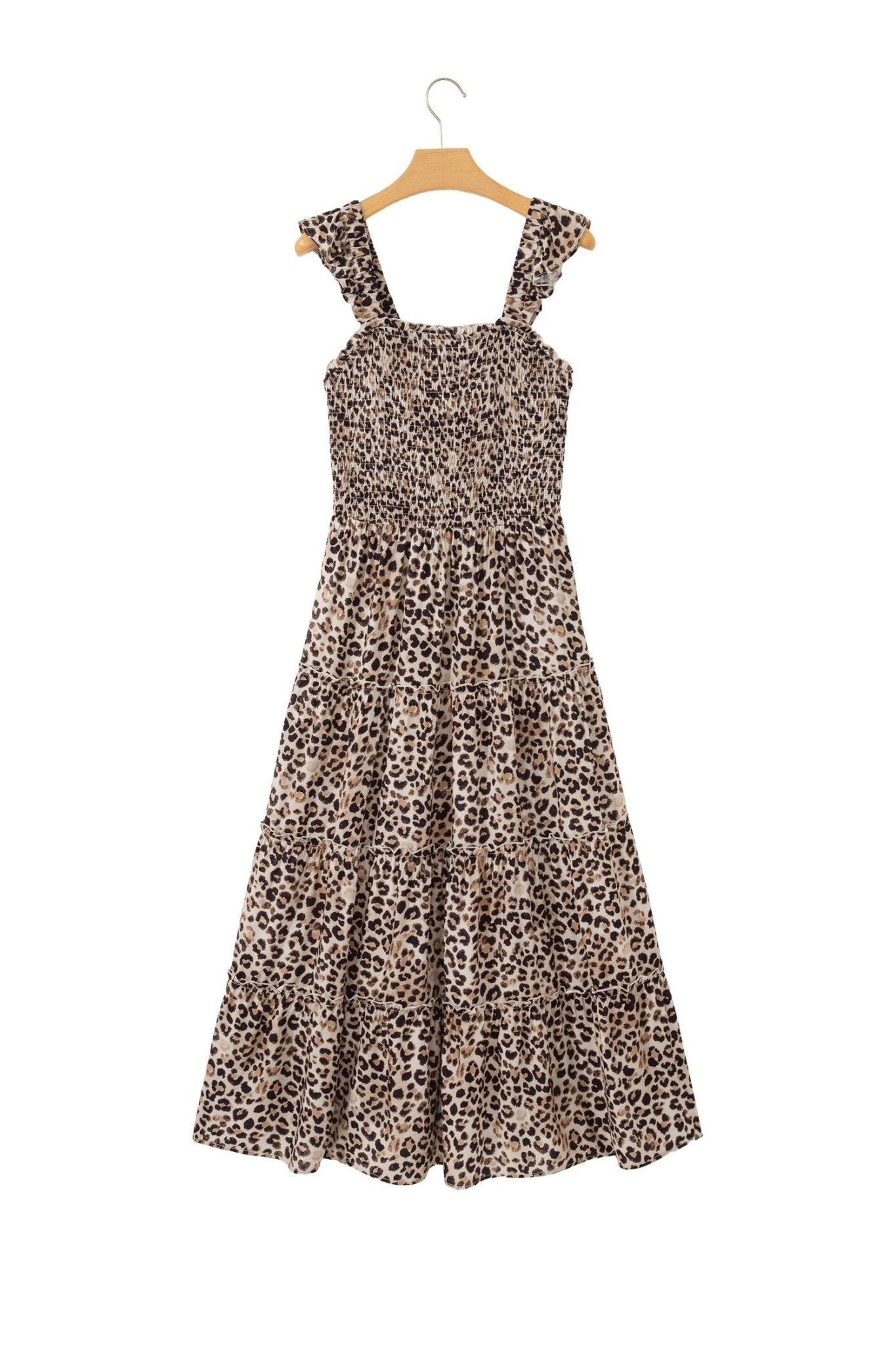 Leopard Ruffle Straps Smocked Tiered Maxi Dress - Rooted & Reckless Co.