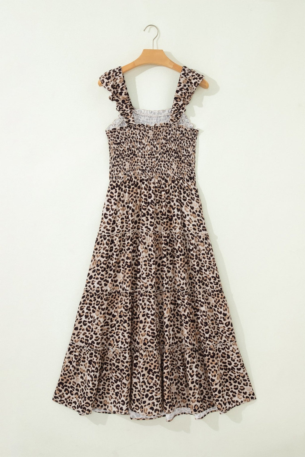 Leopard Ruffle Straps Smocked Tiered Maxi Dress - Rooted & Reckless Co.
