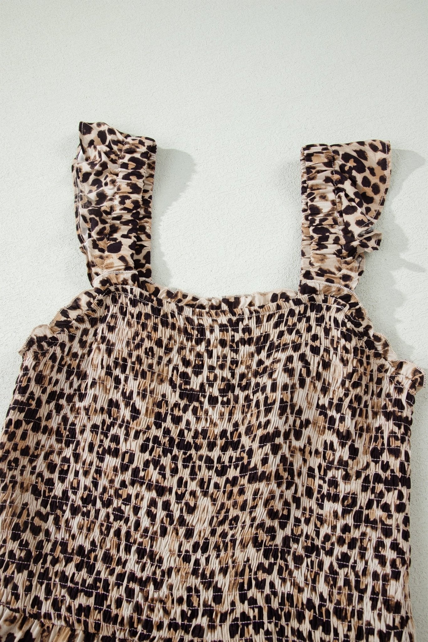 Leopard Ruffle Straps Smocked Tiered Maxi Dress - Rooted & Reckless Co.