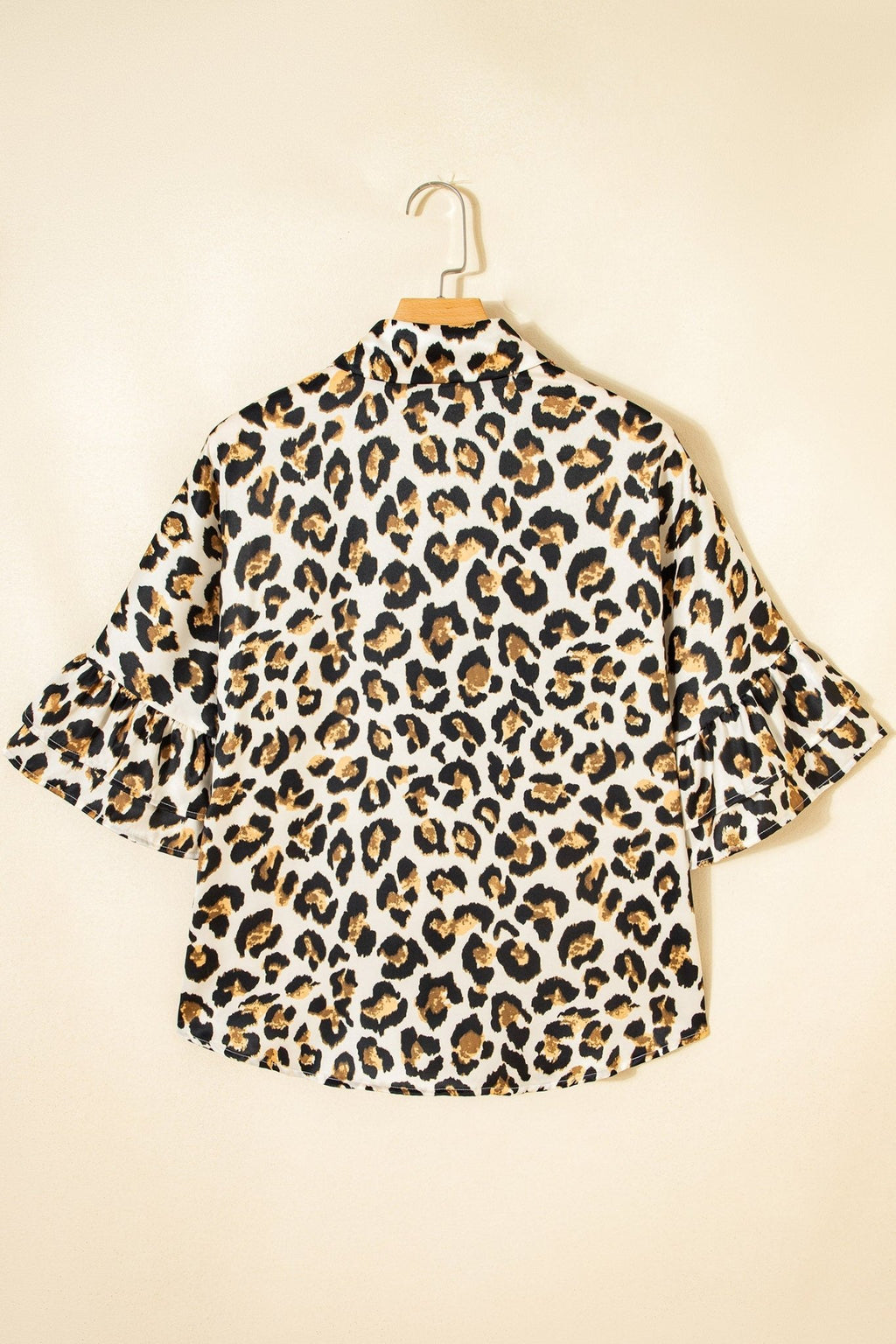 Leopard Ruffle Trim 3/4 Sleeve Buttoned Shirt - Rooted & Reckless Co.