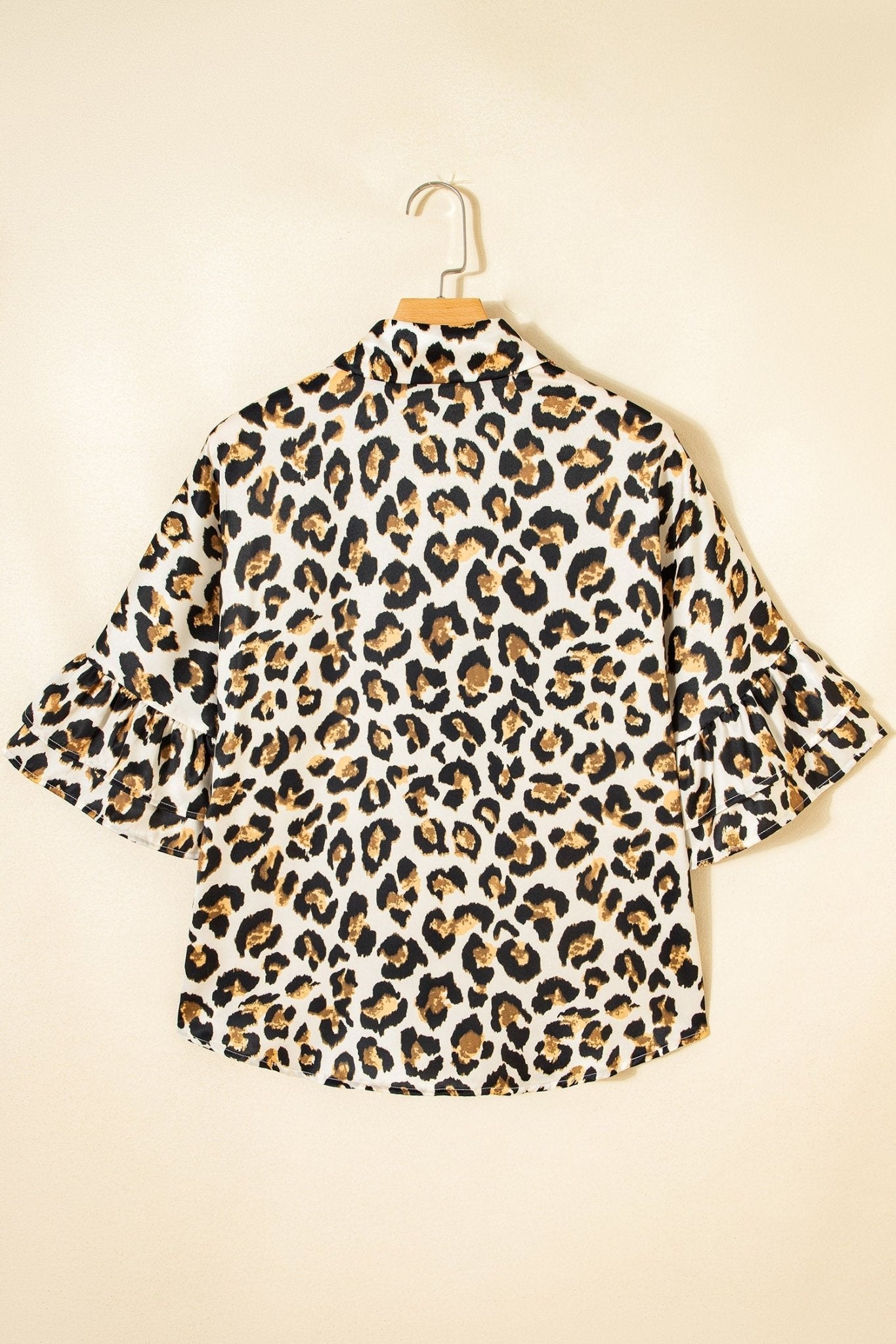 Leopard Ruffle Trim 3/4 Sleeve Buttoned Shirt - Rooted & Reckless Co.