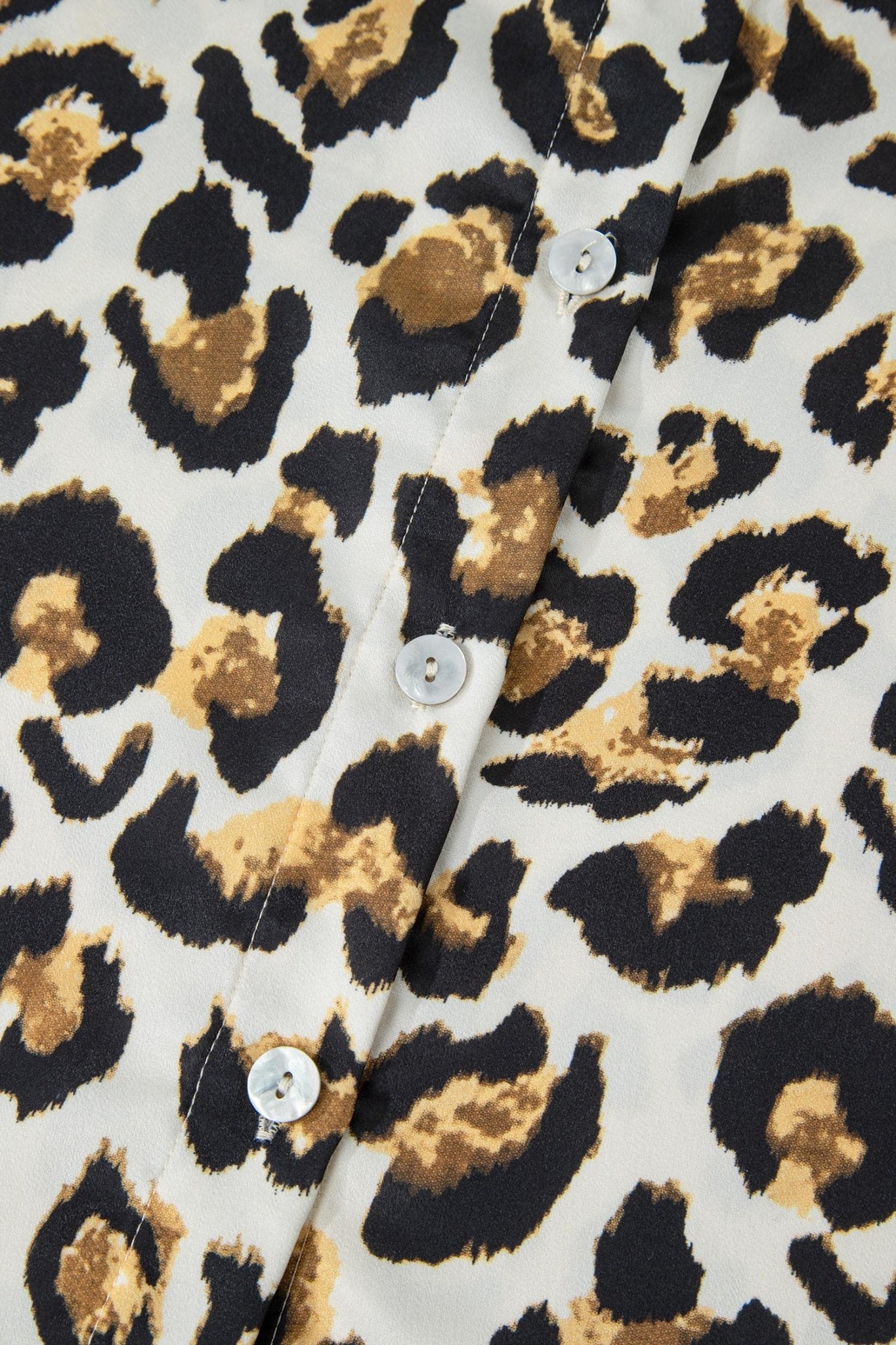 Leopard Ruffle Trim 3/4 Sleeve Buttoned Shirt - Rooted & Reckless Co.