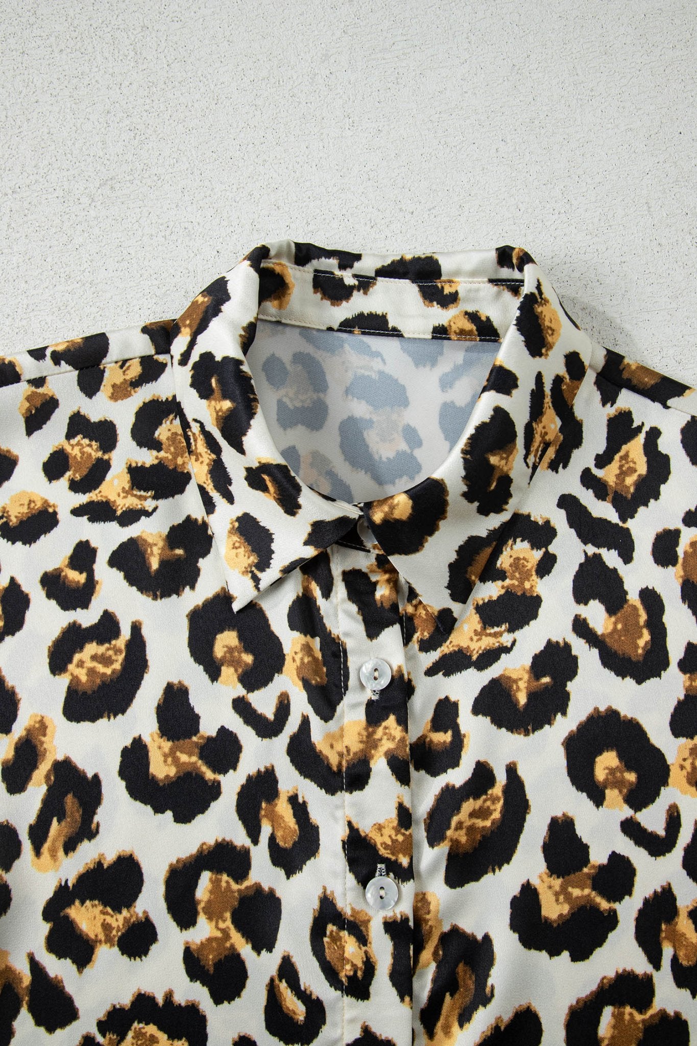 Leopard Ruffle Trim 3/4 Sleeve Buttoned Shirt - Rooted & Reckless Co.