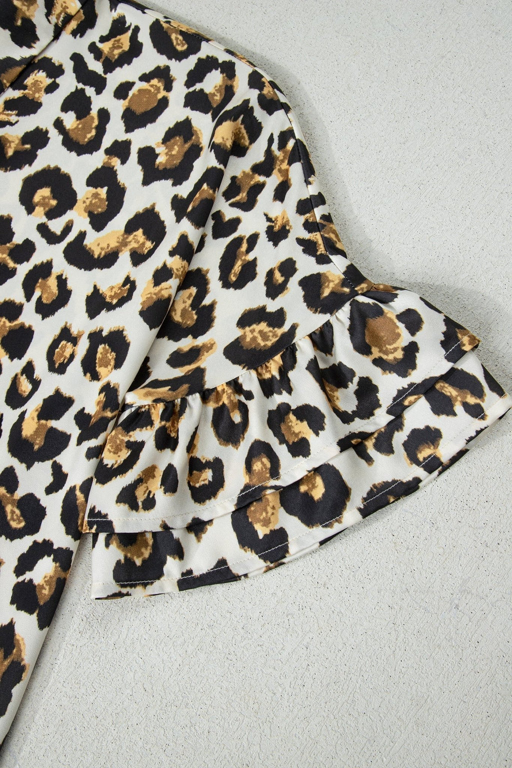 Leopard Ruffle Trim 3/4 Sleeve Buttoned Shirt - Rooted & Reckless Co.