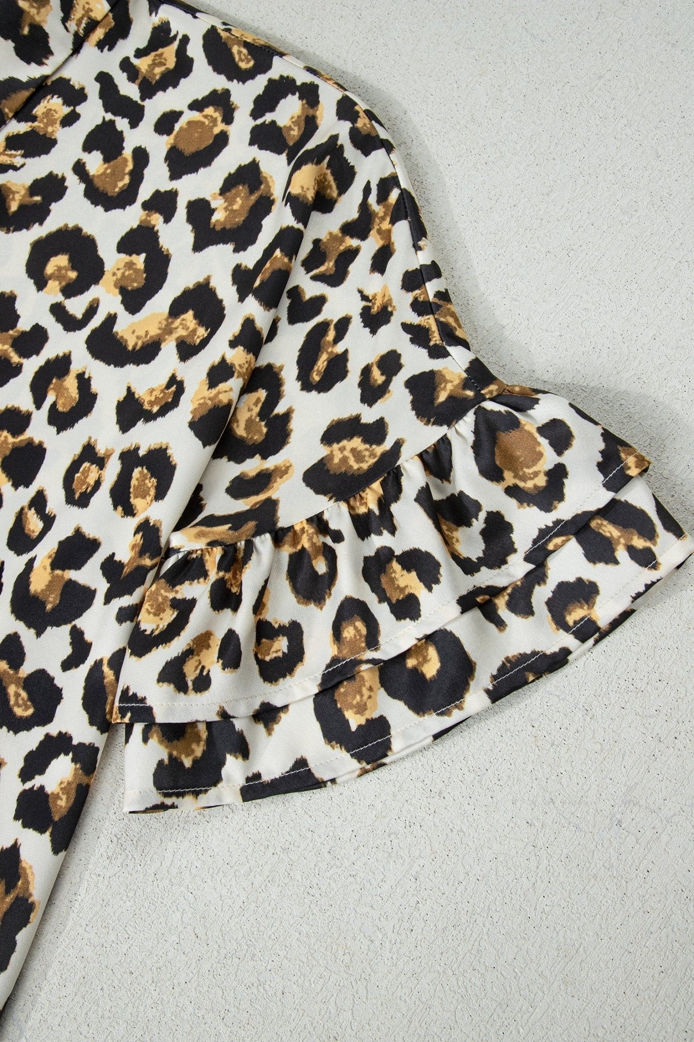 Leopard Ruffle Trim 3/4 Sleeve Buttoned Shirt - Rooted & Reckless Co.