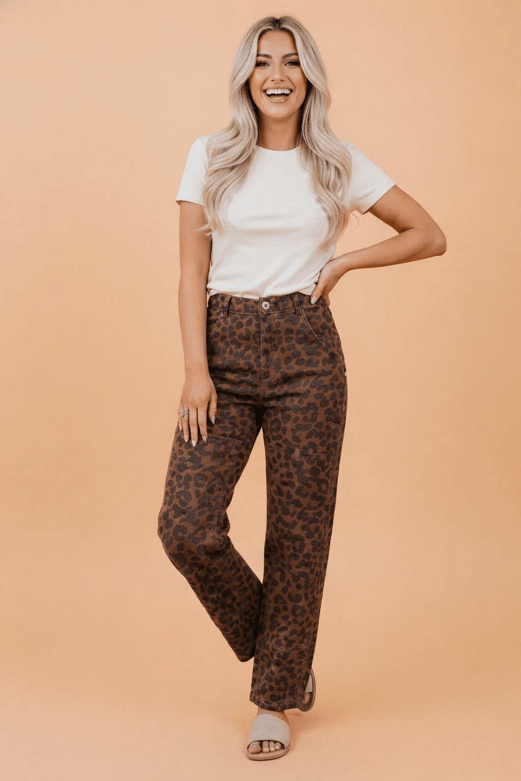Leopard Seam Detail High Waist Barrel Leg Jeans - Rooted & Reckless Co.
