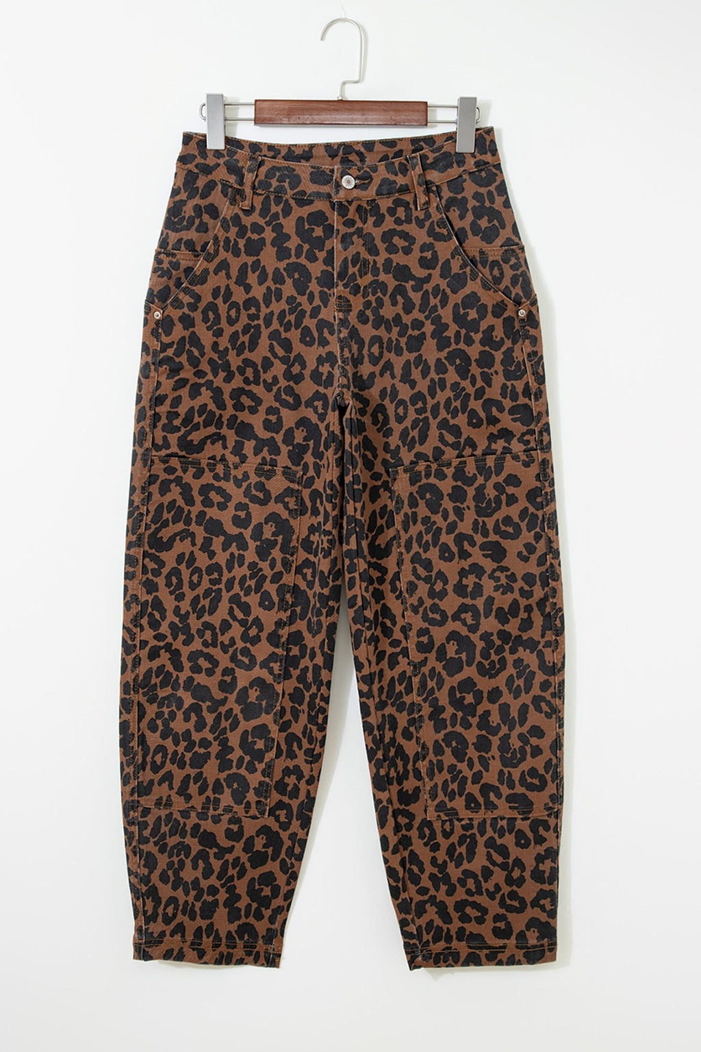 Leopard Seam Detail High Waist Barrel Leg Jeans - Rooted & Reckless Co.