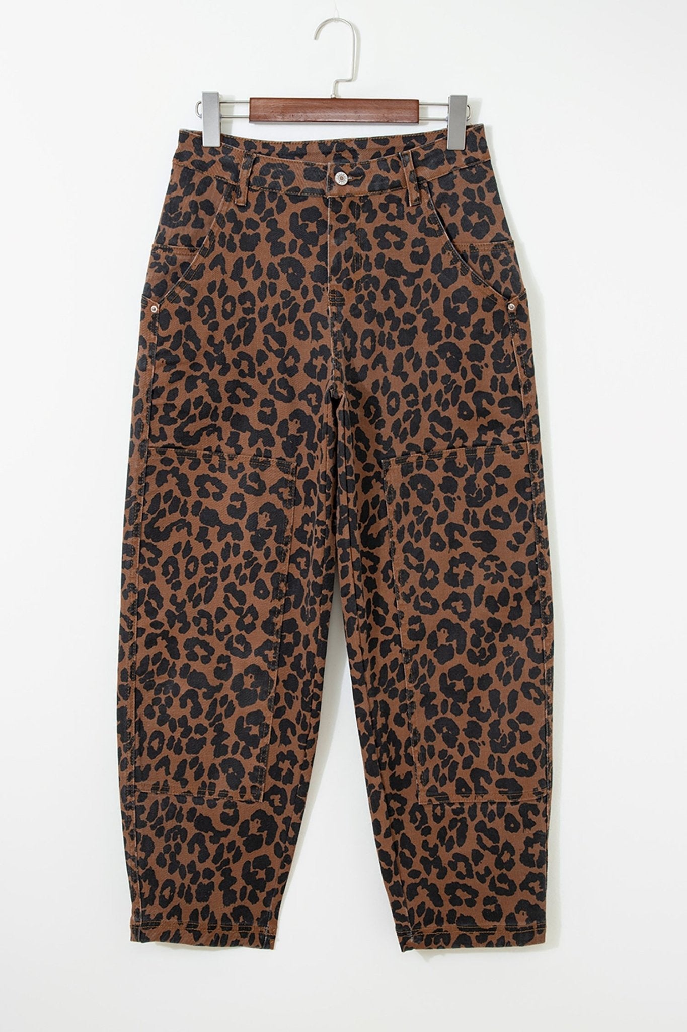 Leopard Seam Detail High Waist Barrel Leg Jeans - Rooted & Reckless Co.