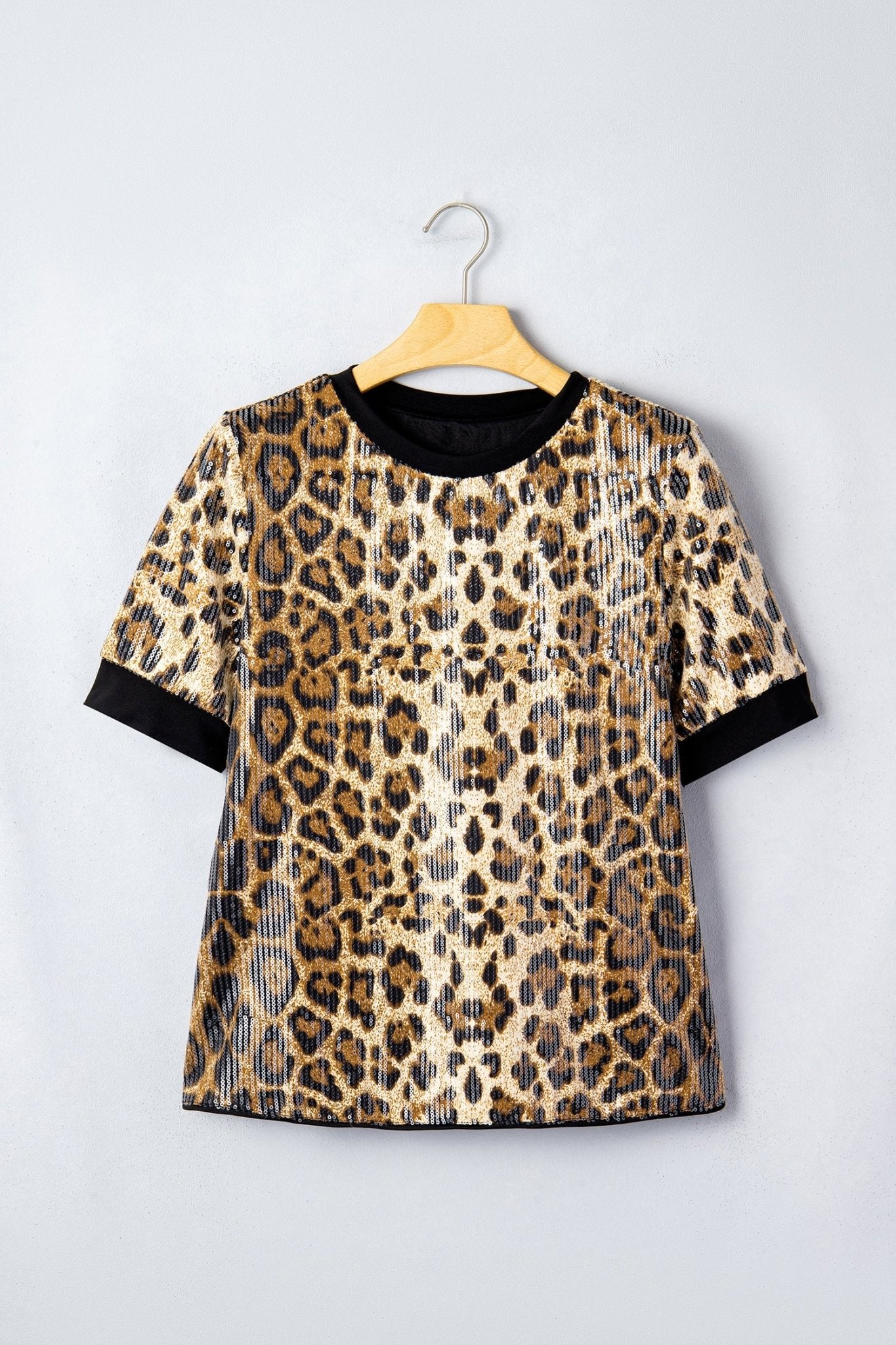 Leopard Sequin Short Sleeve Top - Rooted & Reckless Co.