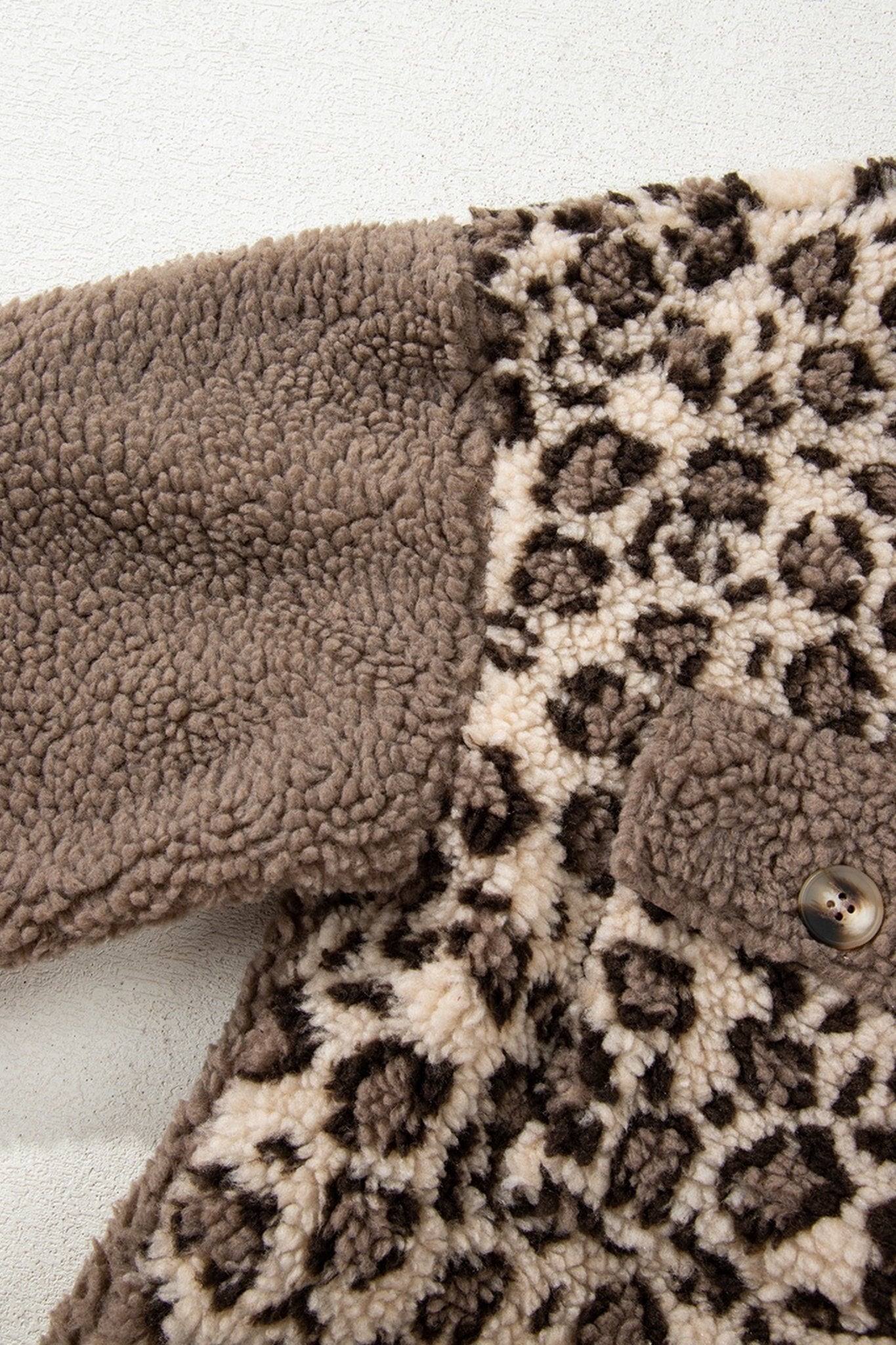 Leopard Sherpa Patchwork Flap Pocket Buttoned Jacket - Rooted & Reckless Co.