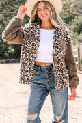 Leopard Sherpa Patchwork Flap Pocket Buttoned Jacket - Rooted & Reckless Co.