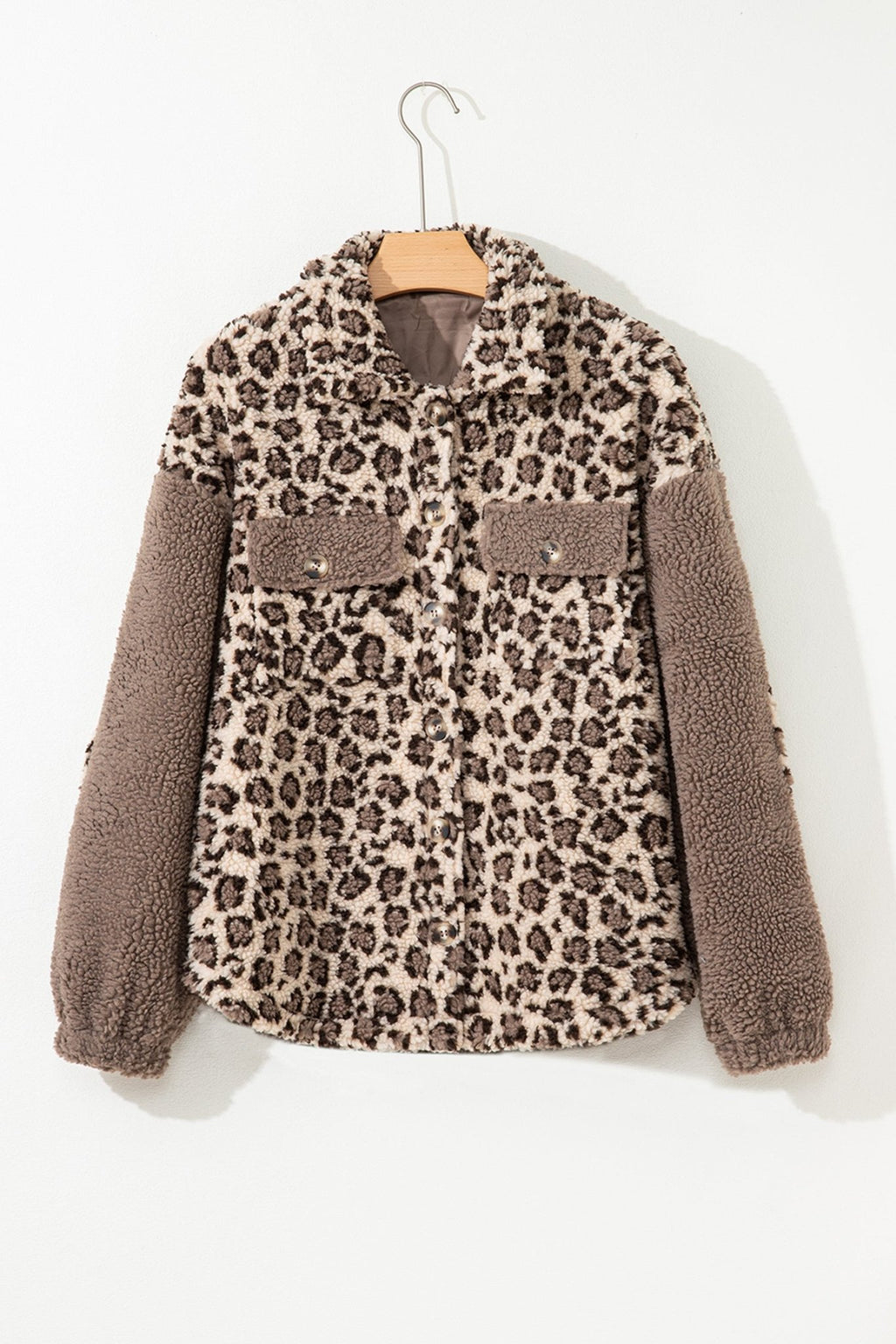 Leopard Sherpa Patchwork Flap Pocket Buttoned Jacket - Rooted & Reckless Co.