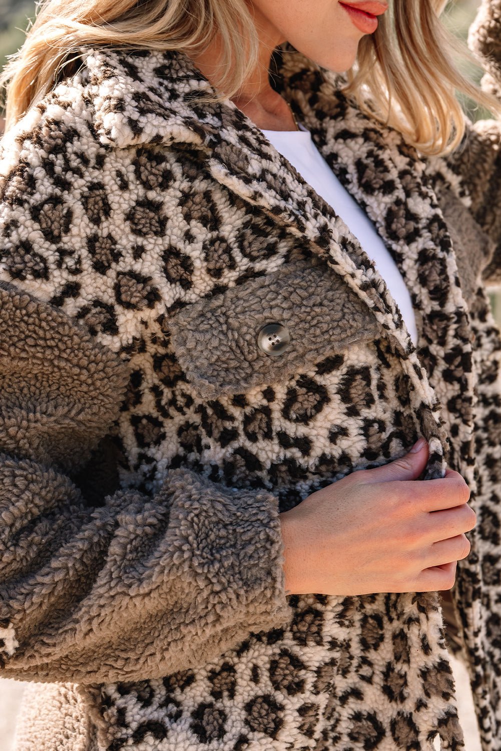 Leopard Sherpa Patchwork Flap Pocket Buttoned Jacket - Rooted & Reckless Co.