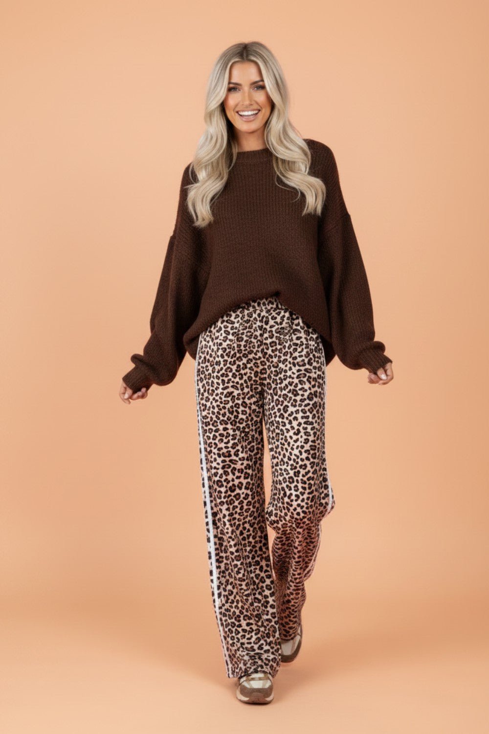 Leopard Side Stripe Wide Leg Pants - Rooted & Reckless Co.