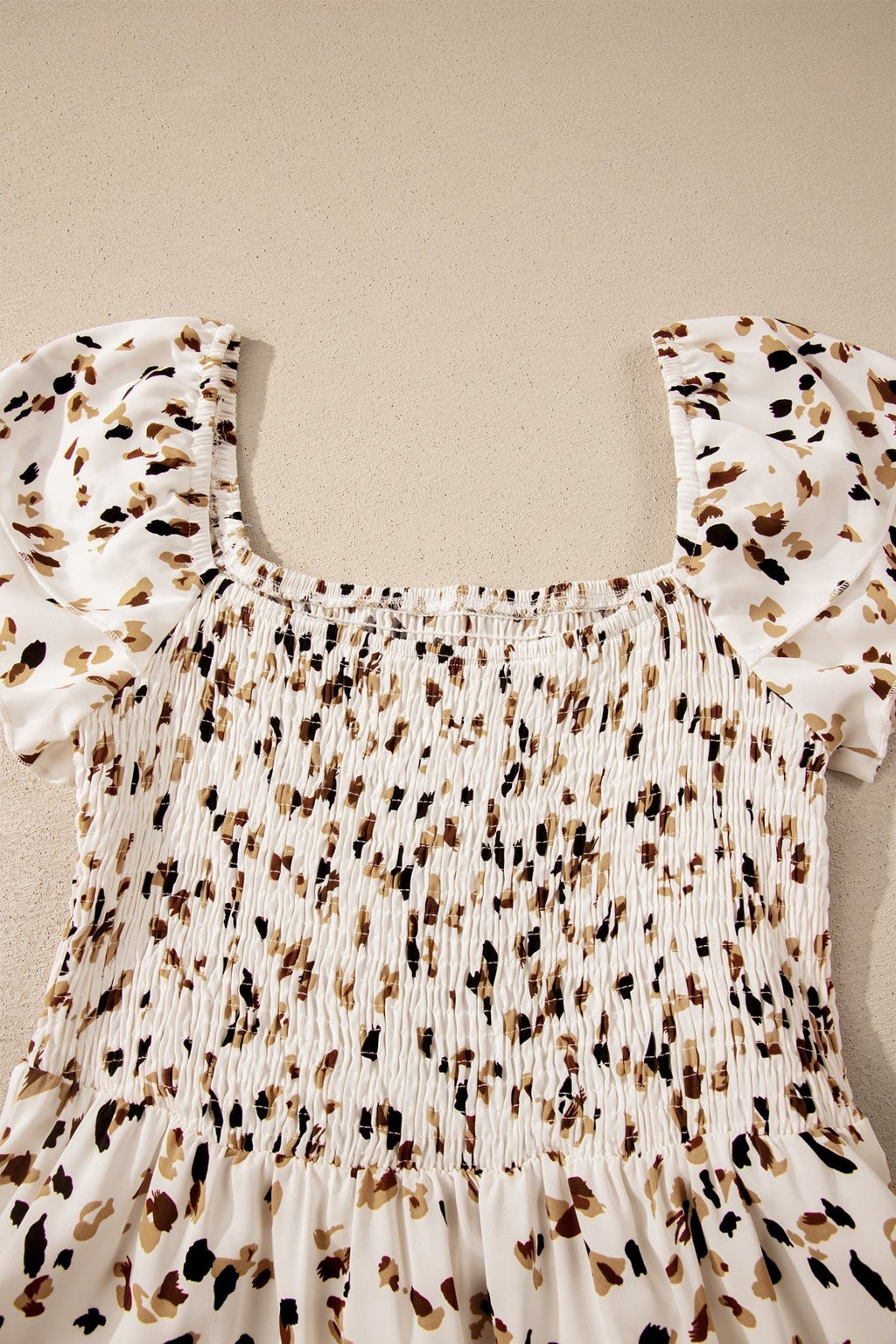 Leopard Smocked Square Neck Ruffle Sleeve Dress - Rooted & Reckless Co.