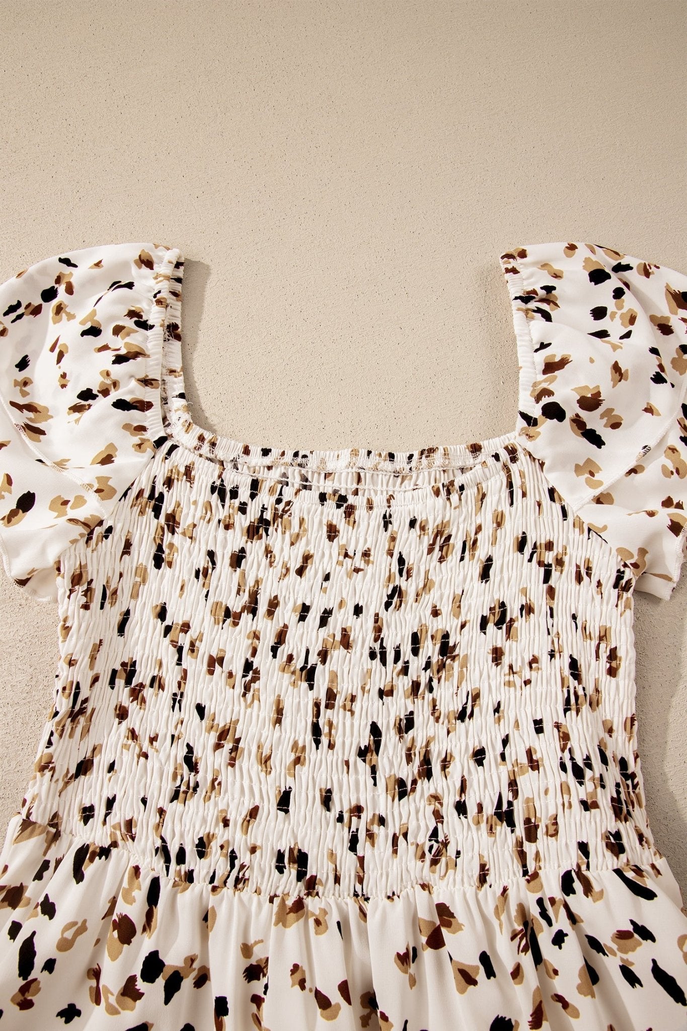 Leopard Smocked Square Neck Ruffle Sleeve Dress - Rooted & Reckless Co.