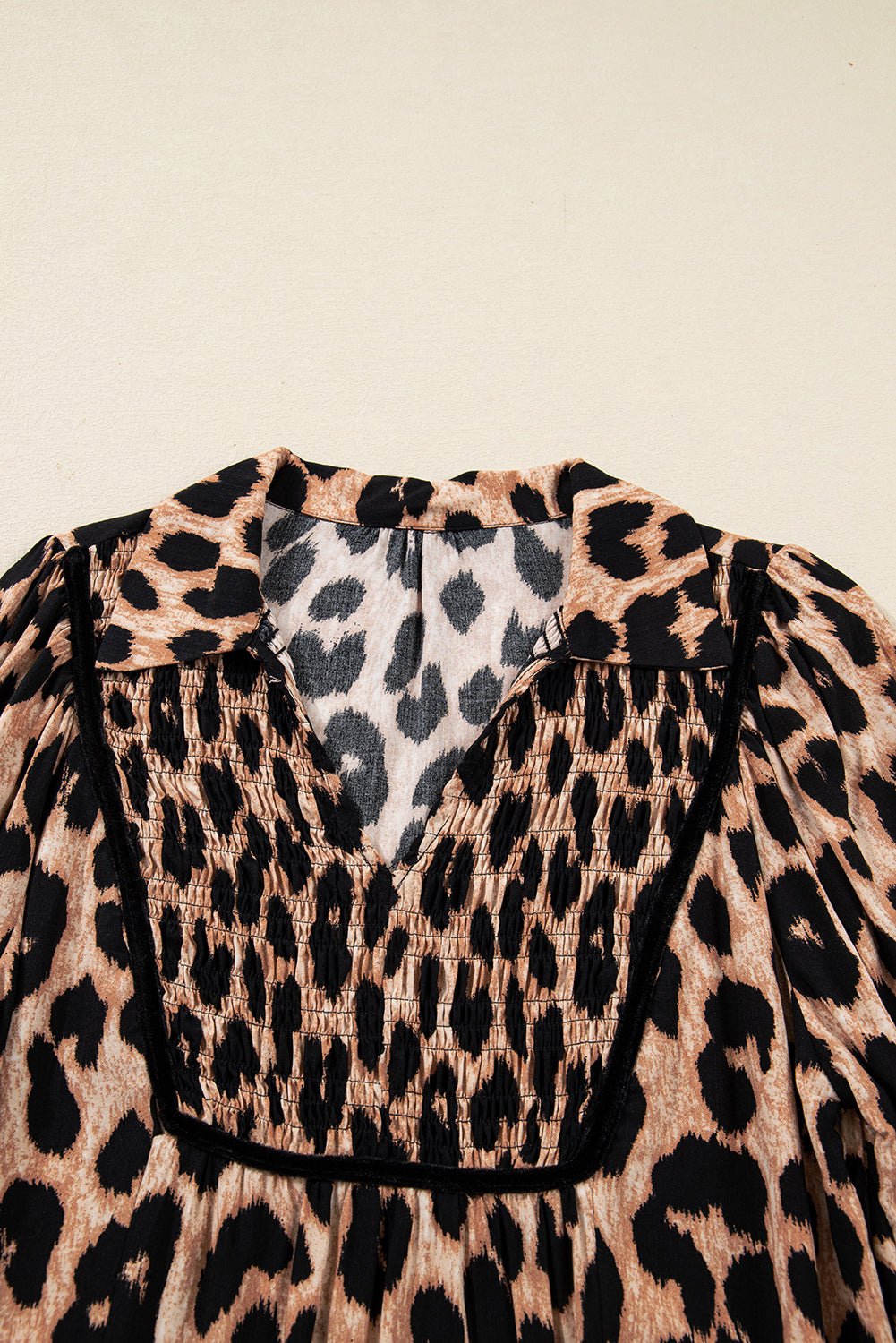 Leopard Smocked V-Neck Flowy Midi Dress - Rooted & Reckless Co.