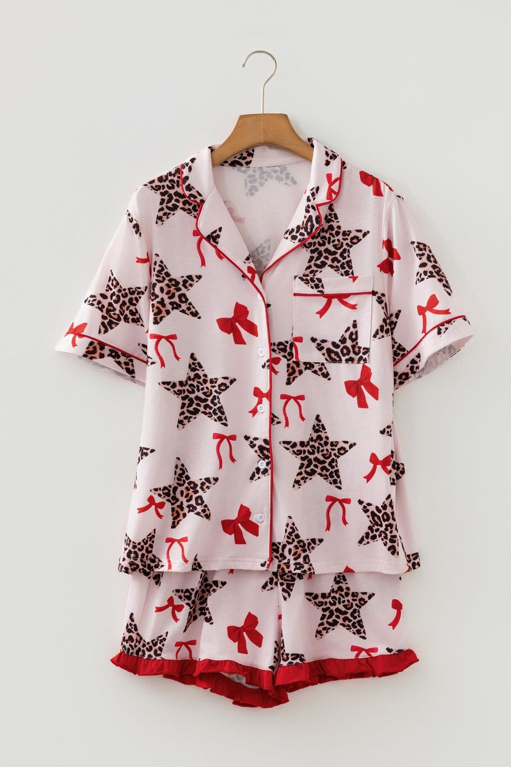 Leopard Star Bow Tie Top and Short Pajama Set - Rooted & Reckless Co.