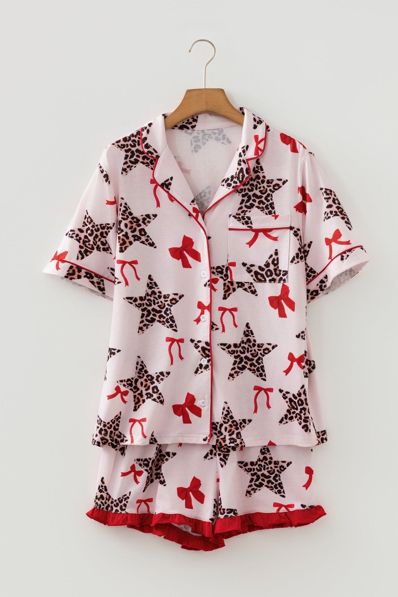 Leopard Star Bow Tie Top and Short Pajama Set - Rooted & Reckless Co.