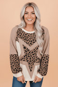 Leopard Star Colorblock Patchwork Textured Baggy Sweatshirt - Rooted & Reckless Co.