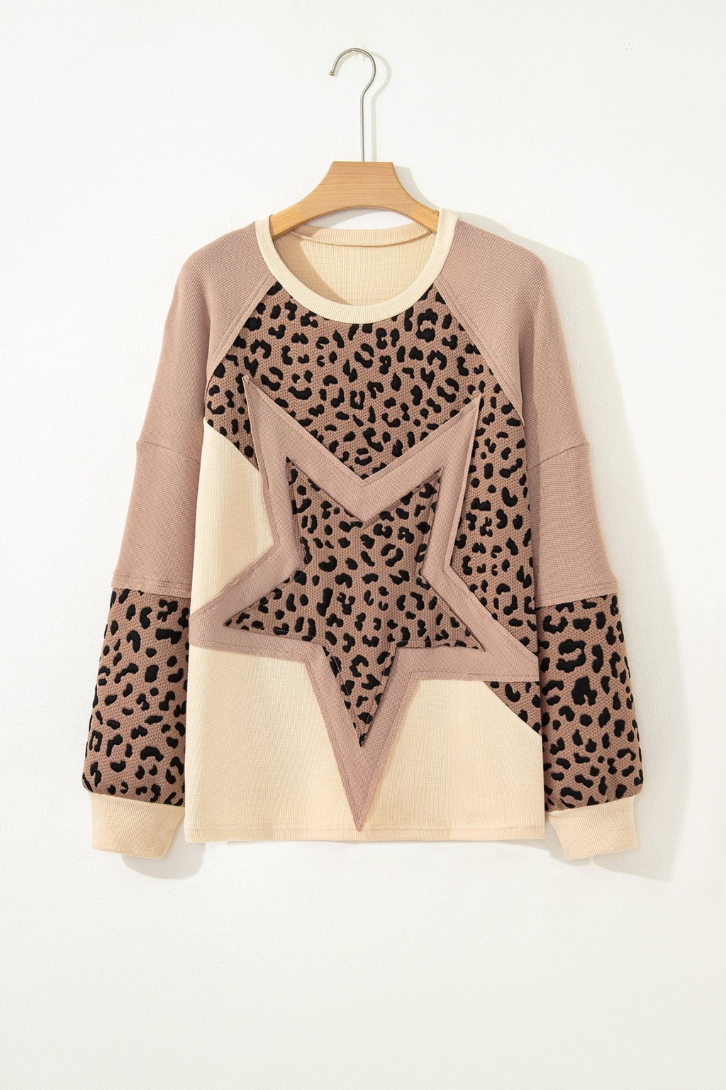Leopard Star Colorblock Patchwork Textured Baggy Sweatshirt - Rooted & Reckless Co.