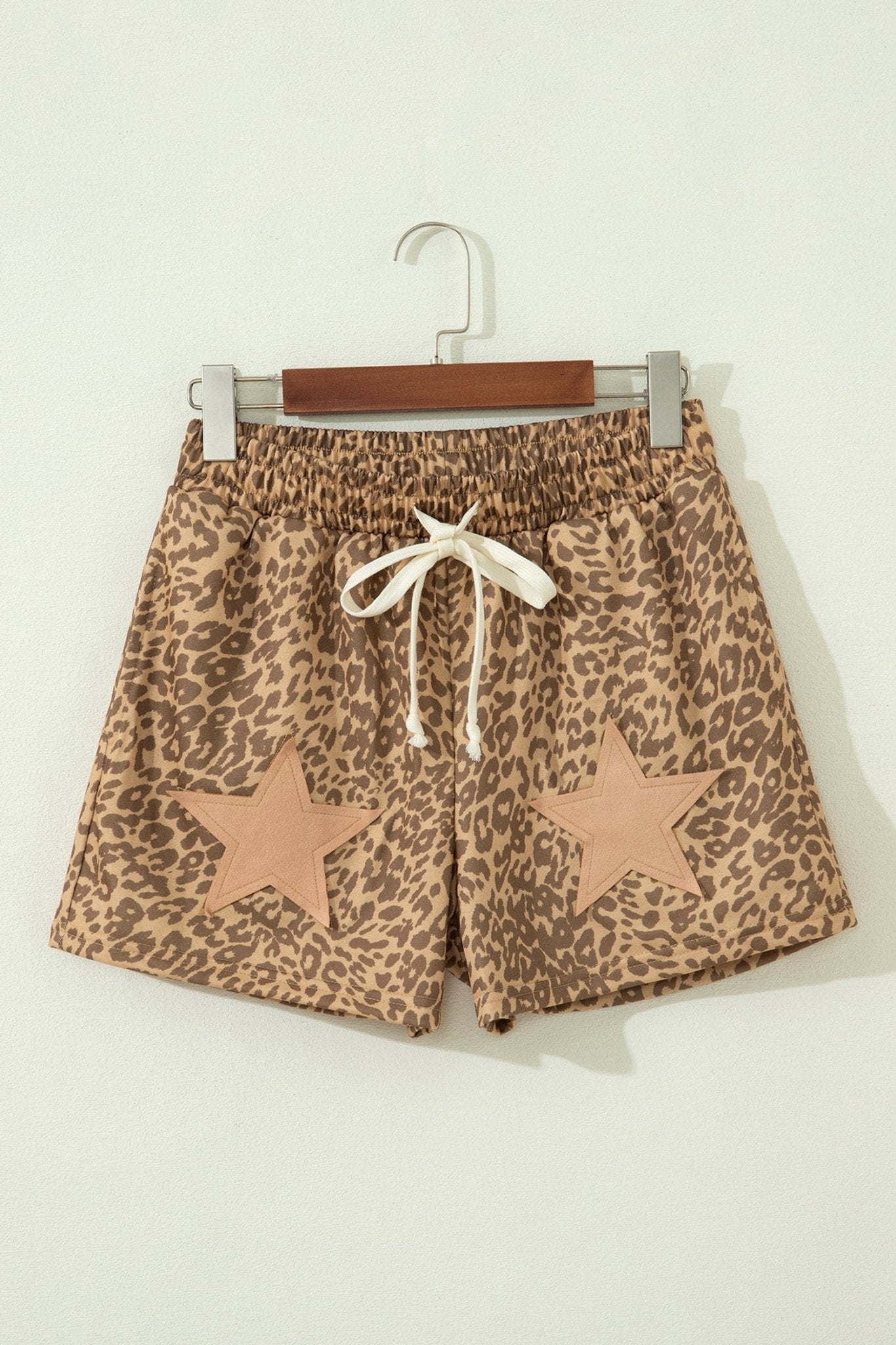 Leopard Star Patch Drawstring Elastic Waist Shorts - Rooted & Reckless Co.