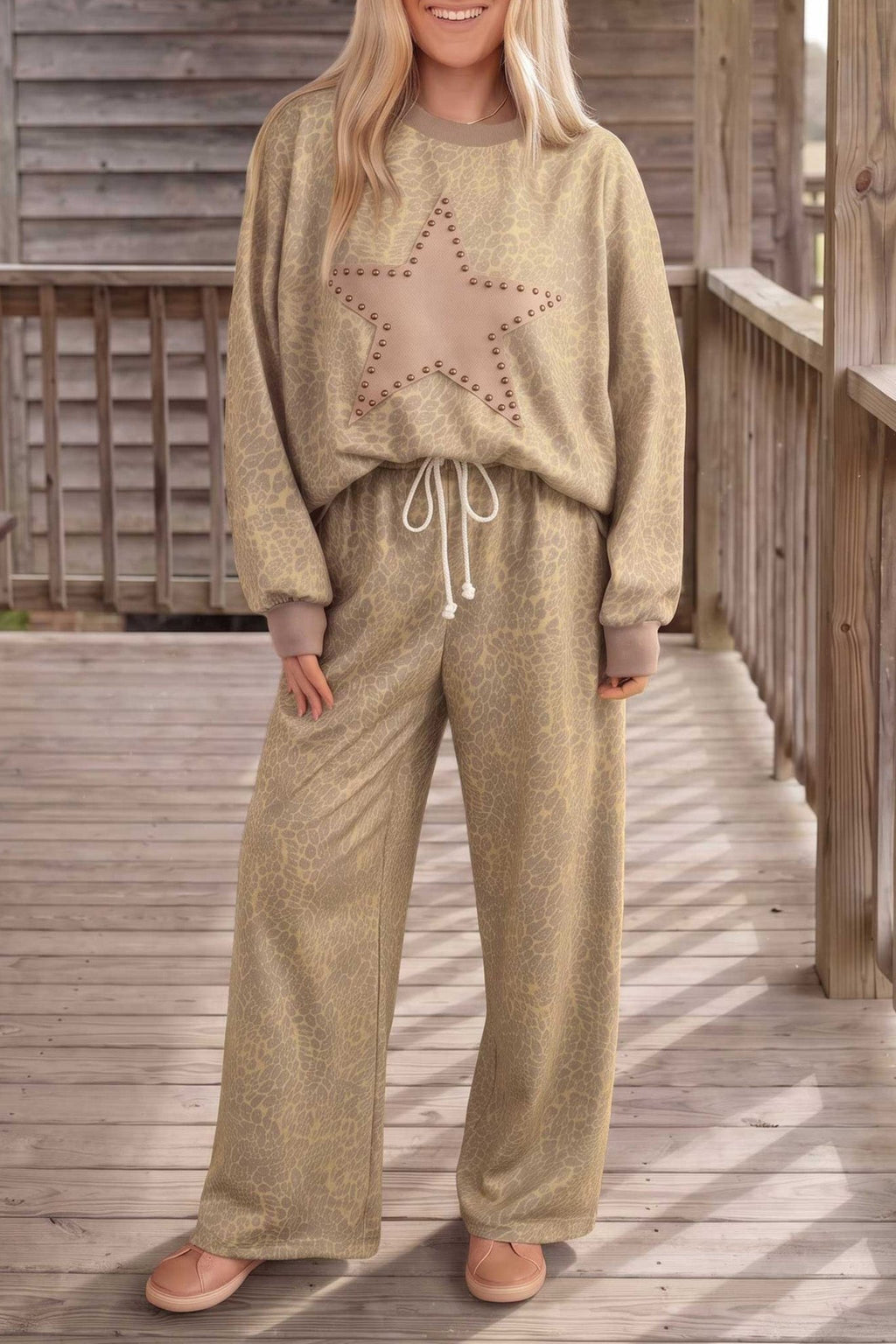 Leopard Star Patch Long Sleeve Top & Pants Set - Rooted & Reckless Co.
