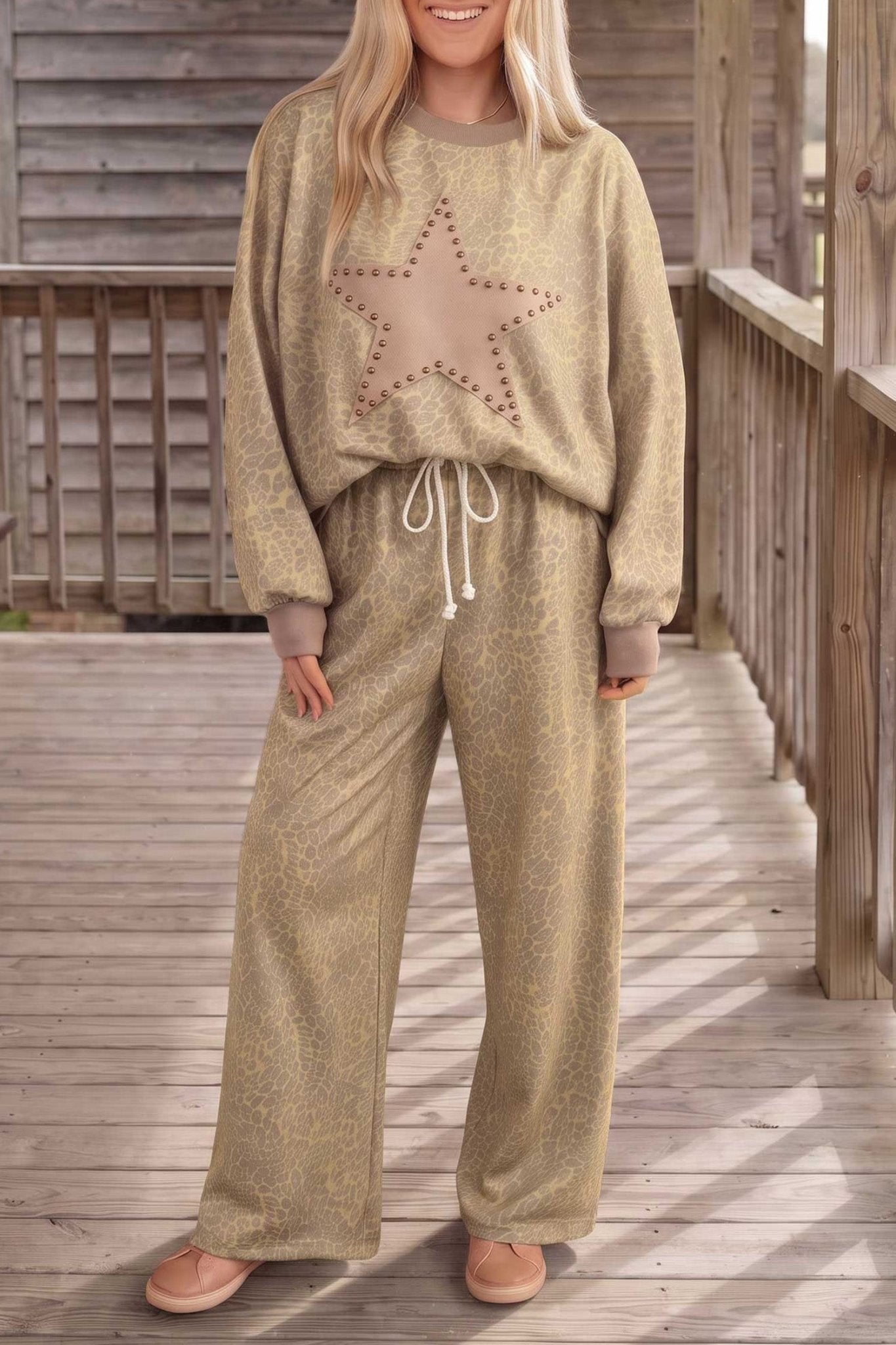 Leopard Star Patch Long Sleeve Top & Pants Set - Rooted & Reckless Co.
