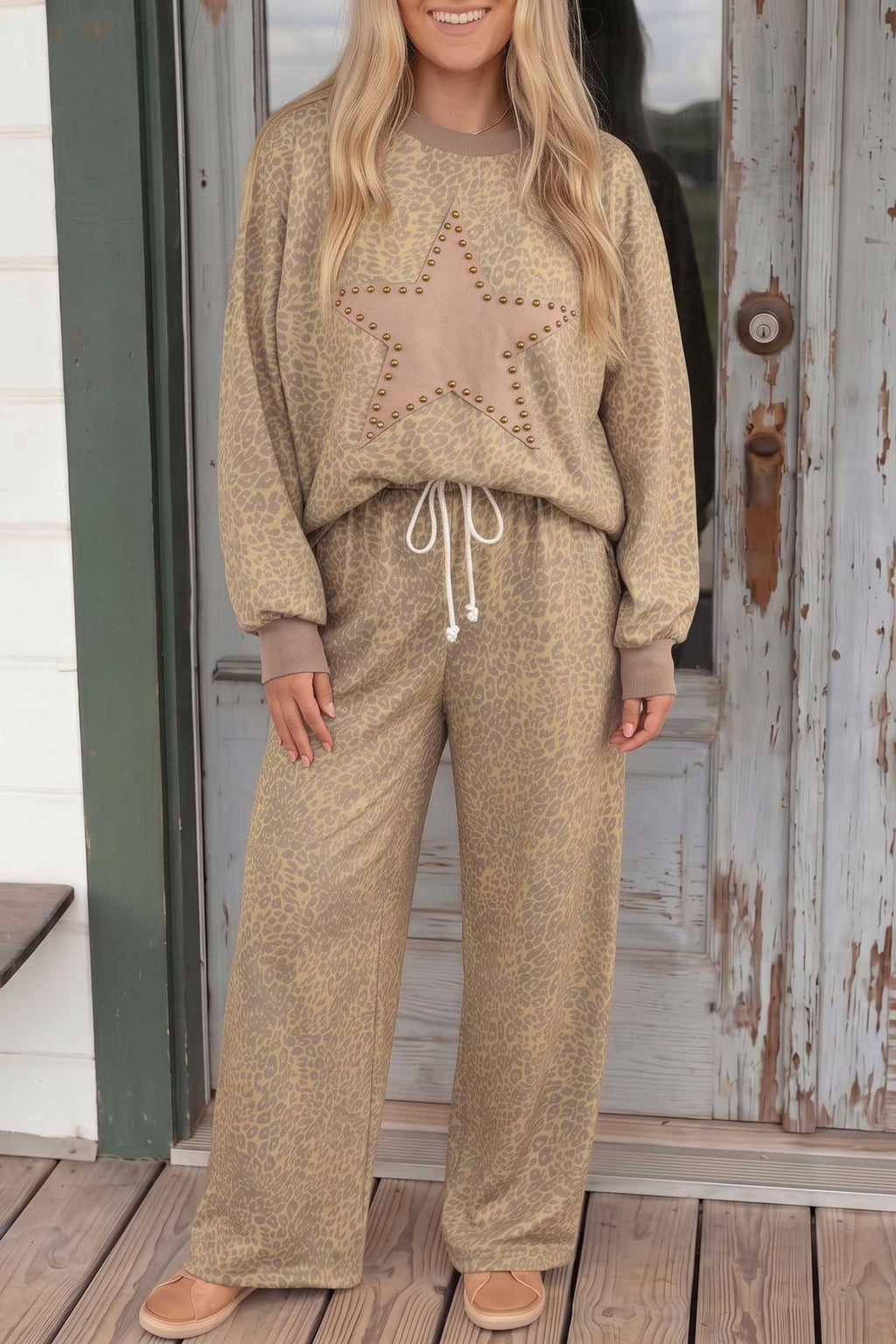 Leopard Star Patch Long Sleeve Top & Pants Set - Rooted & Reckless Co.
