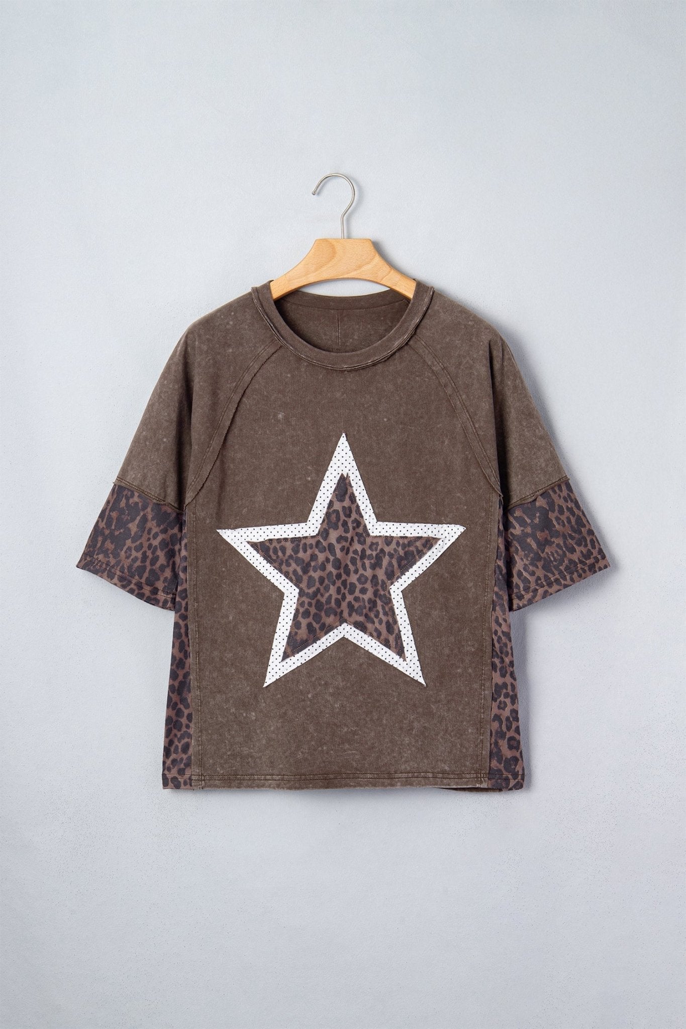 Leopard Star Patched Mineral Wash Exposed Seam T-Shirt - Rooted & Reckless Co.
