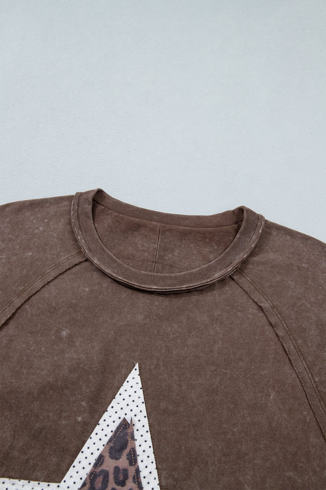 Leopard Star Patched Mineral Wash Exposed Seam T-Shirt - Rooted & Reckless Co.