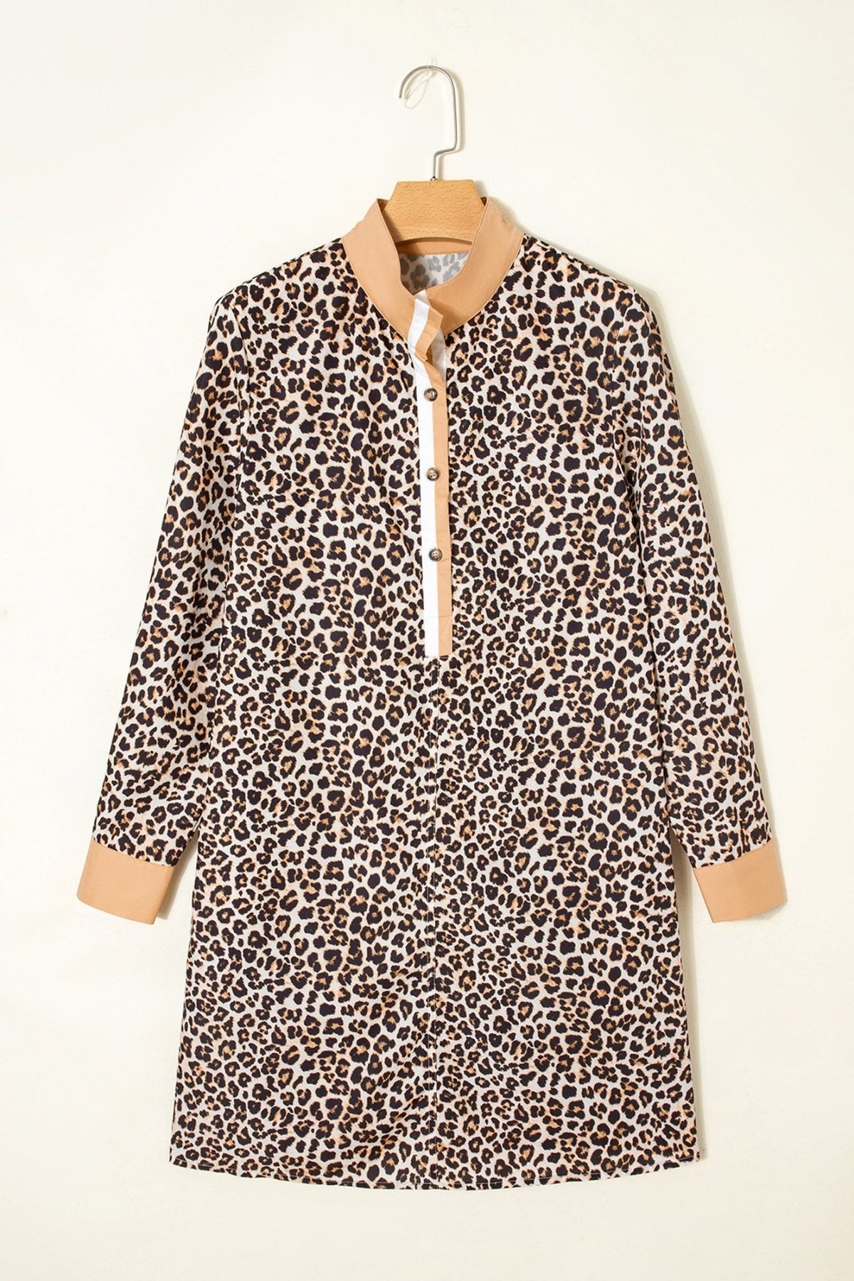 Leopard Stripe Collar Half Buttoned Flared Dress - Rooted & Reckless Co.