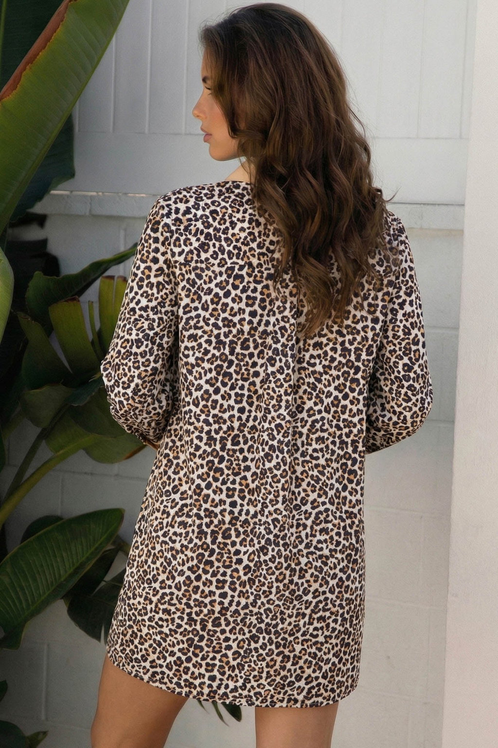 Leopard Stripe Collar Half Buttoned Flared Dress - Rooted & Reckless Co.