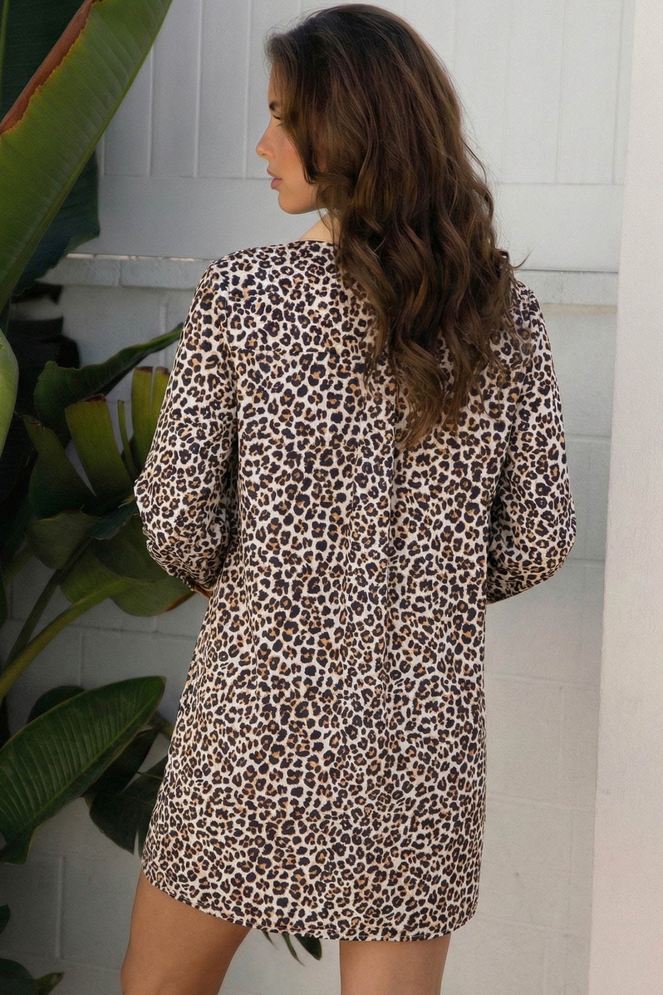 Leopard Stripe Collar Half Buttoned Flared Dress - Rooted & Reckless Co.