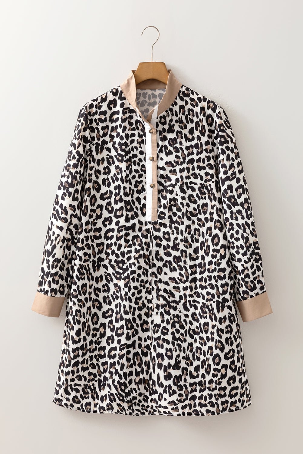 Leopard Stripe Collar Half Buttoned Flared Dress - Rooted & Reckless Co.
