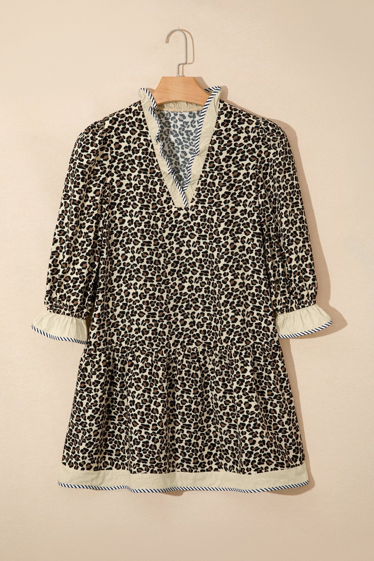 Leopard Stripe Colorblock Trim V-Neck Mini Dress - Rooted & Reckless Co.