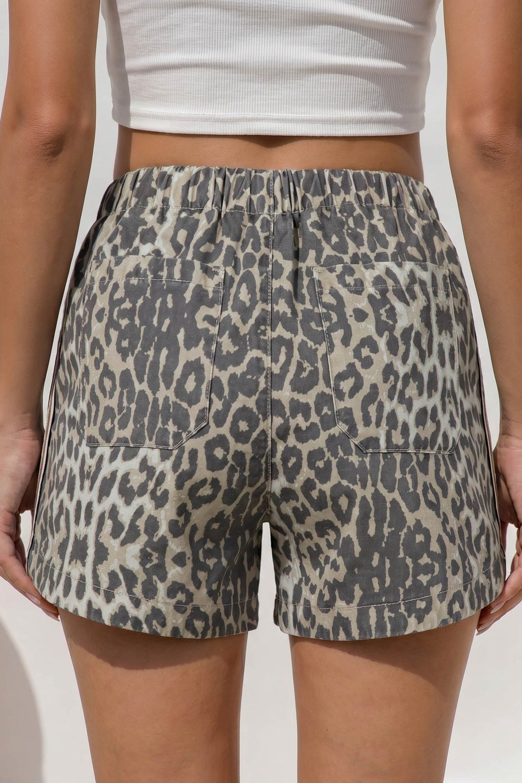 Leopard Stripe Detail Drawstring Denim Shorts - Rooted & Reckless Co.