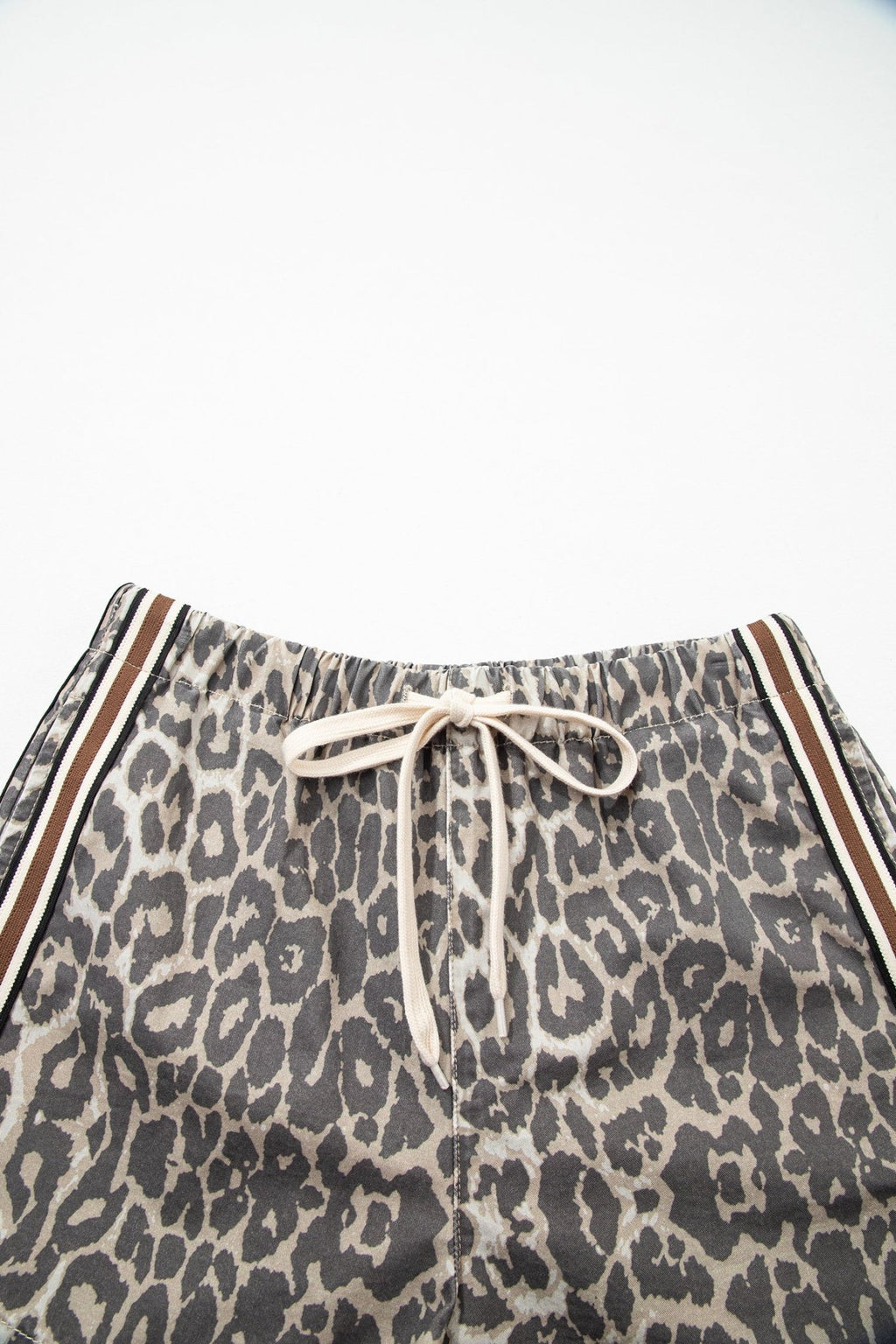 Leopard Stripe Detail Drawstring Denim Shorts - Rooted & Reckless Co.