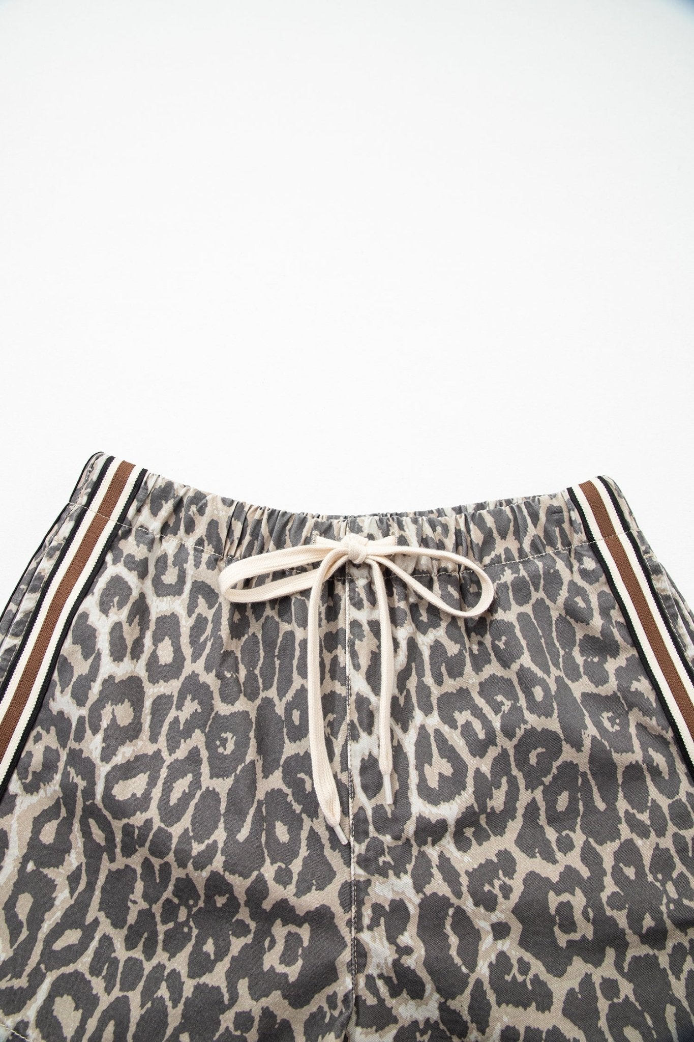 Leopard Stripe Detail Drawstring Denim Shorts - Rooted & Reckless Co.